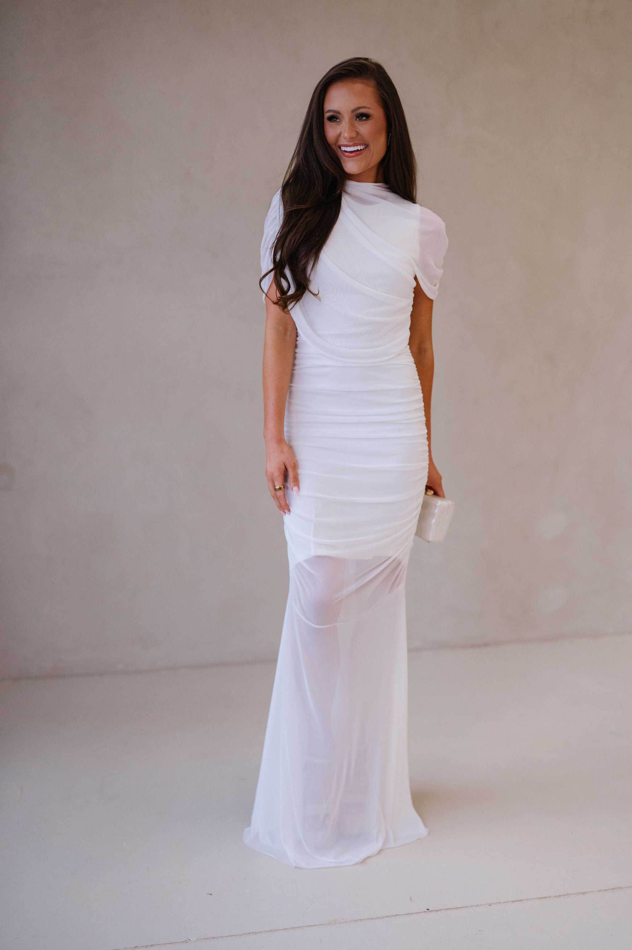 Camila Mesh Maxi Dress-Ivory