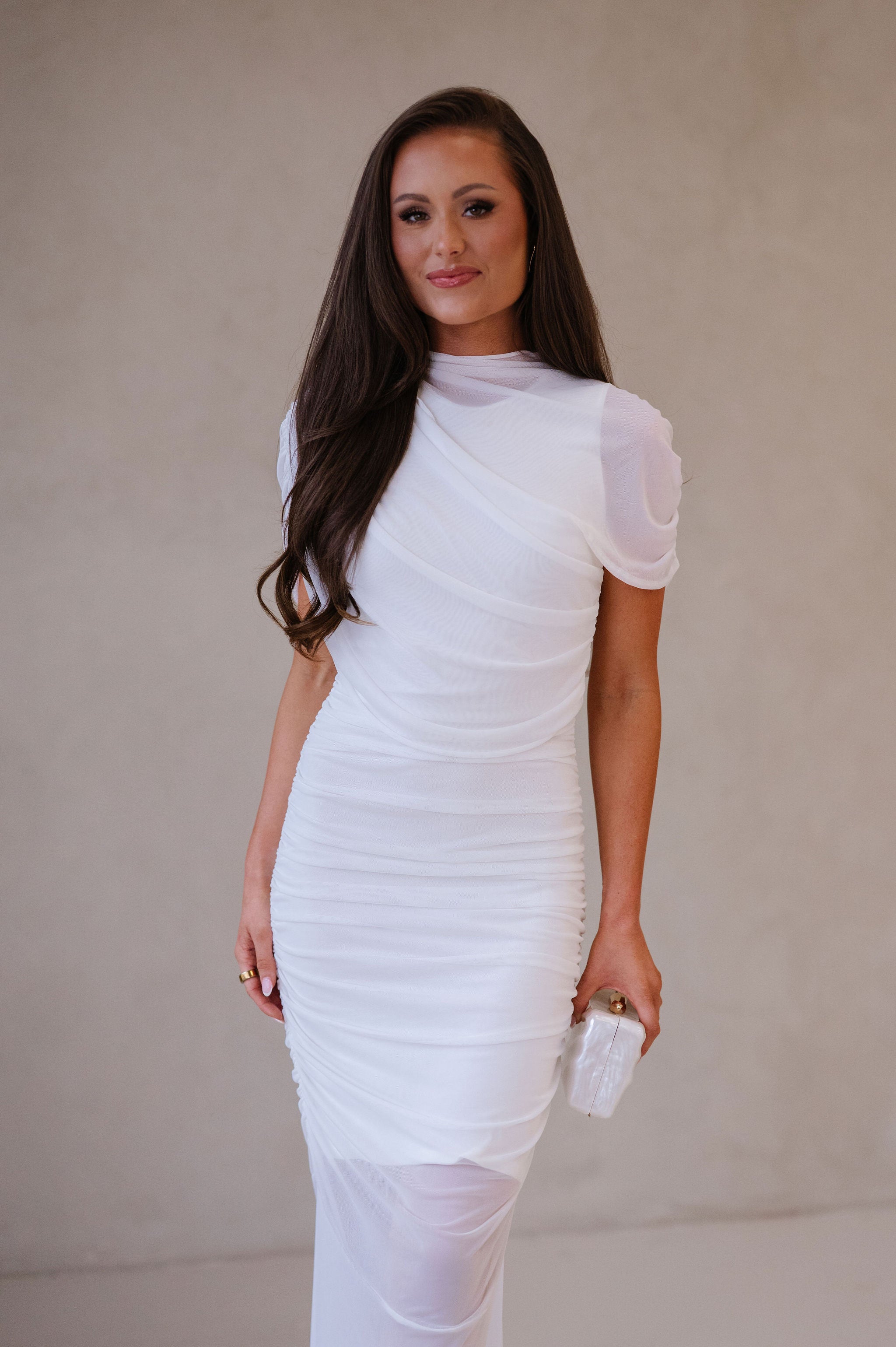 Camila Mesh Maxi Dress-Ivory