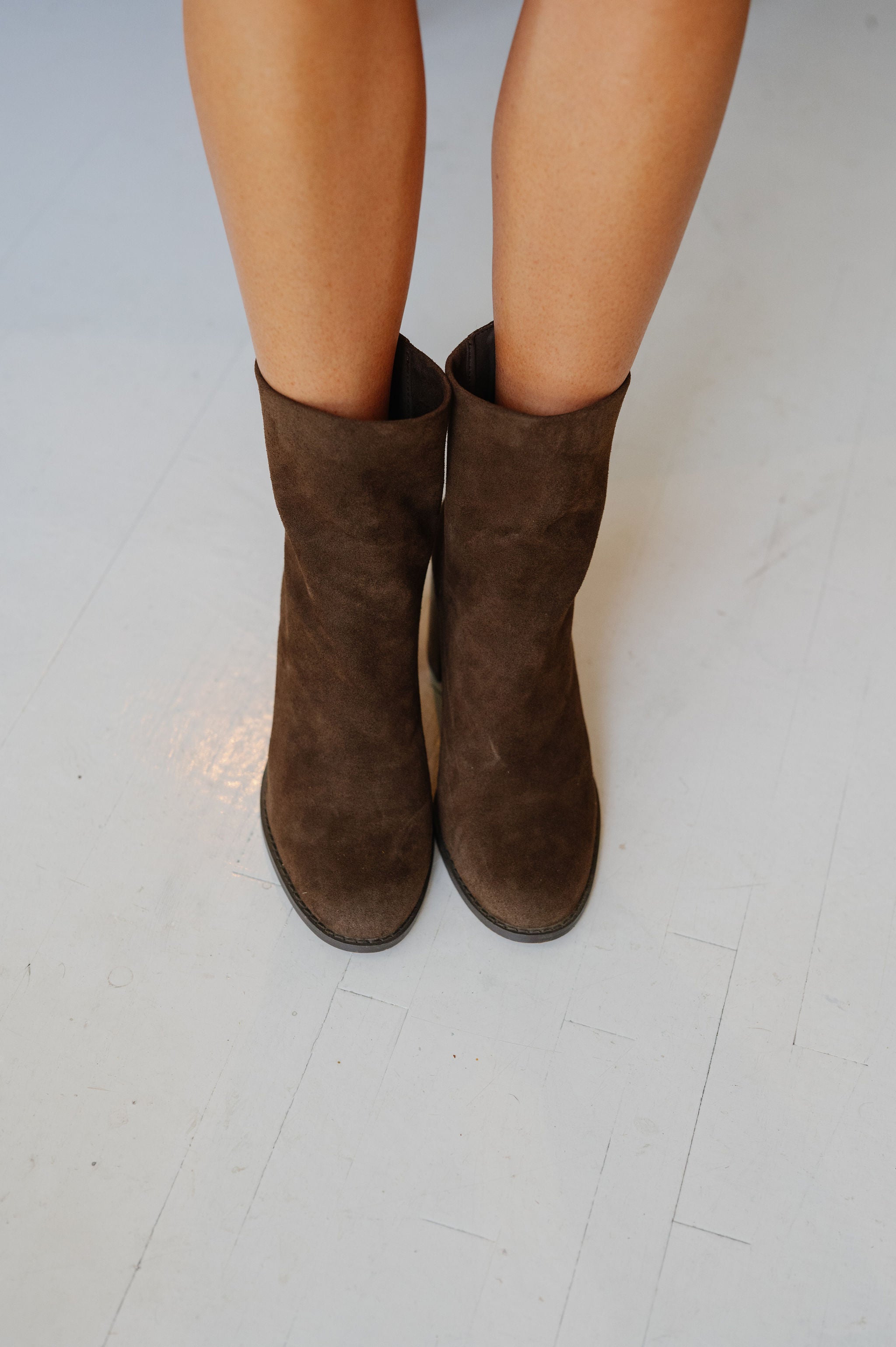 Maxine Suede Heel Bootie-Coffee