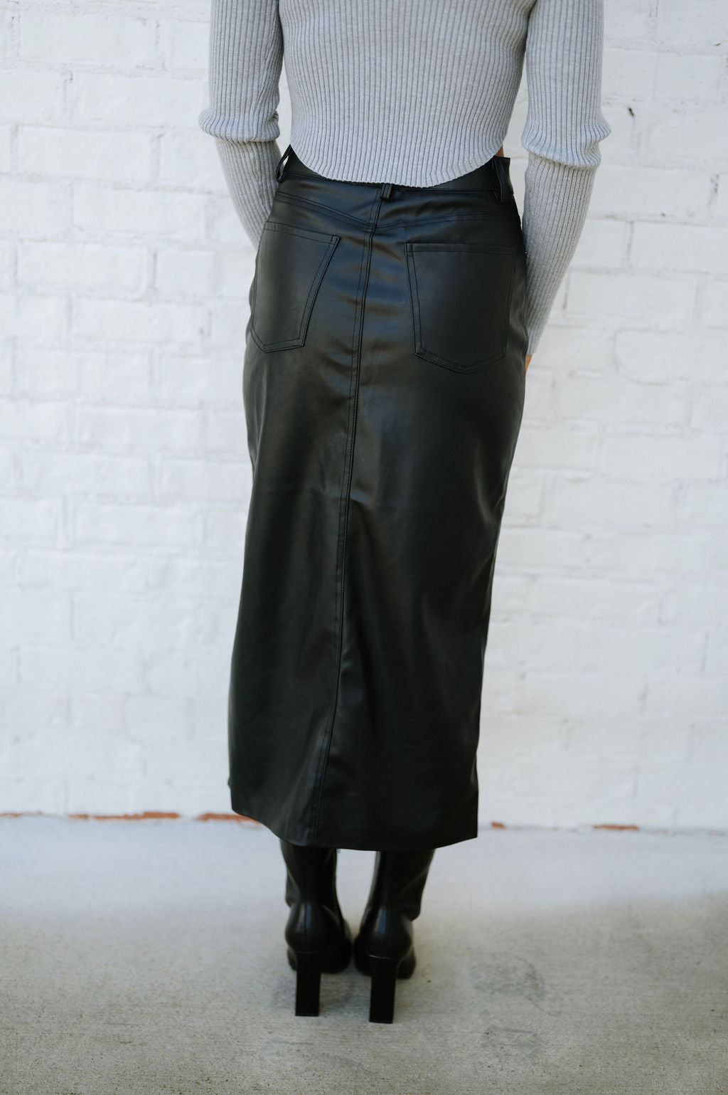 Jackie Leather Midi Skirt-Black