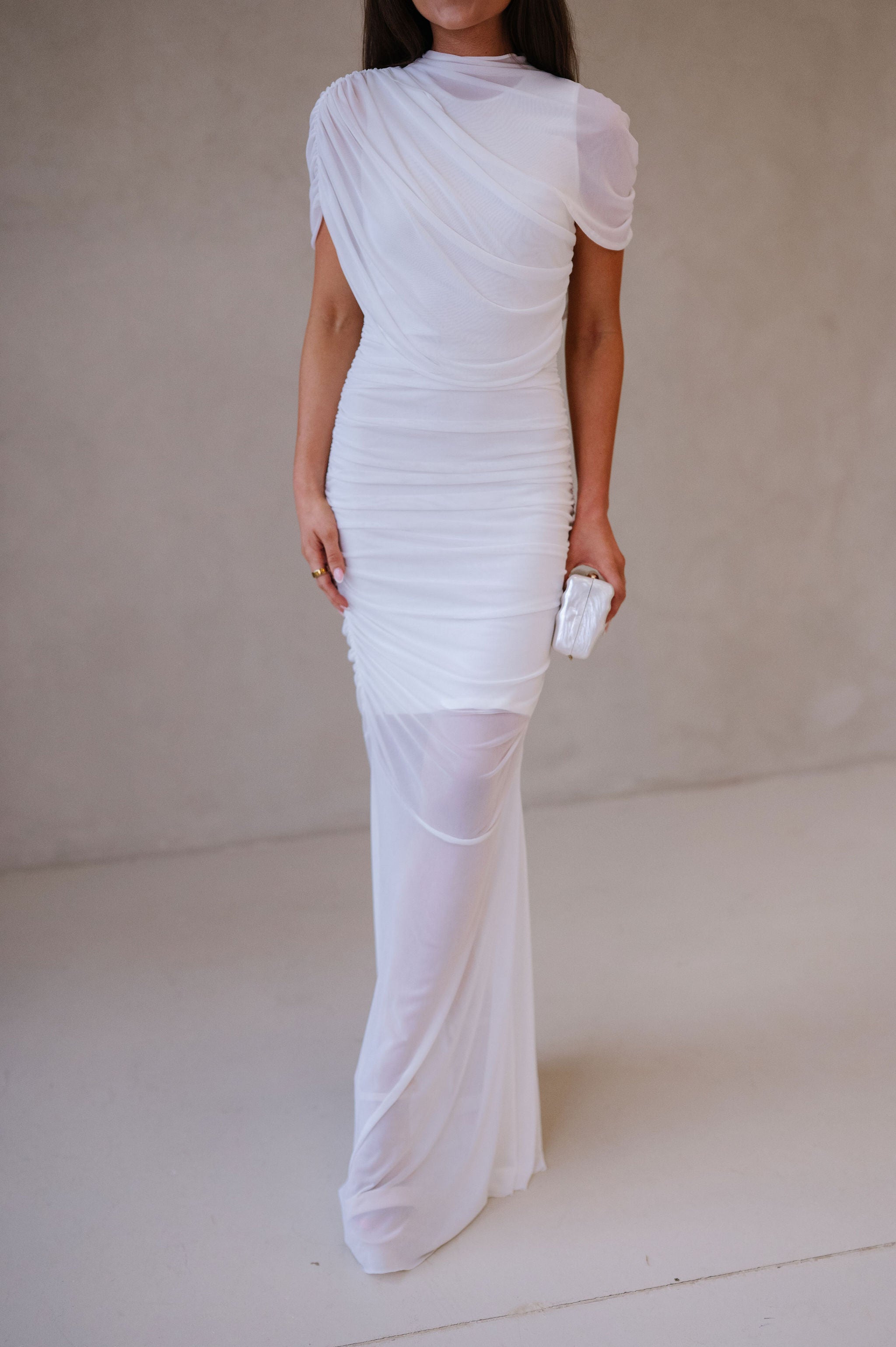 Camila Mesh Maxi Dress-Ivory