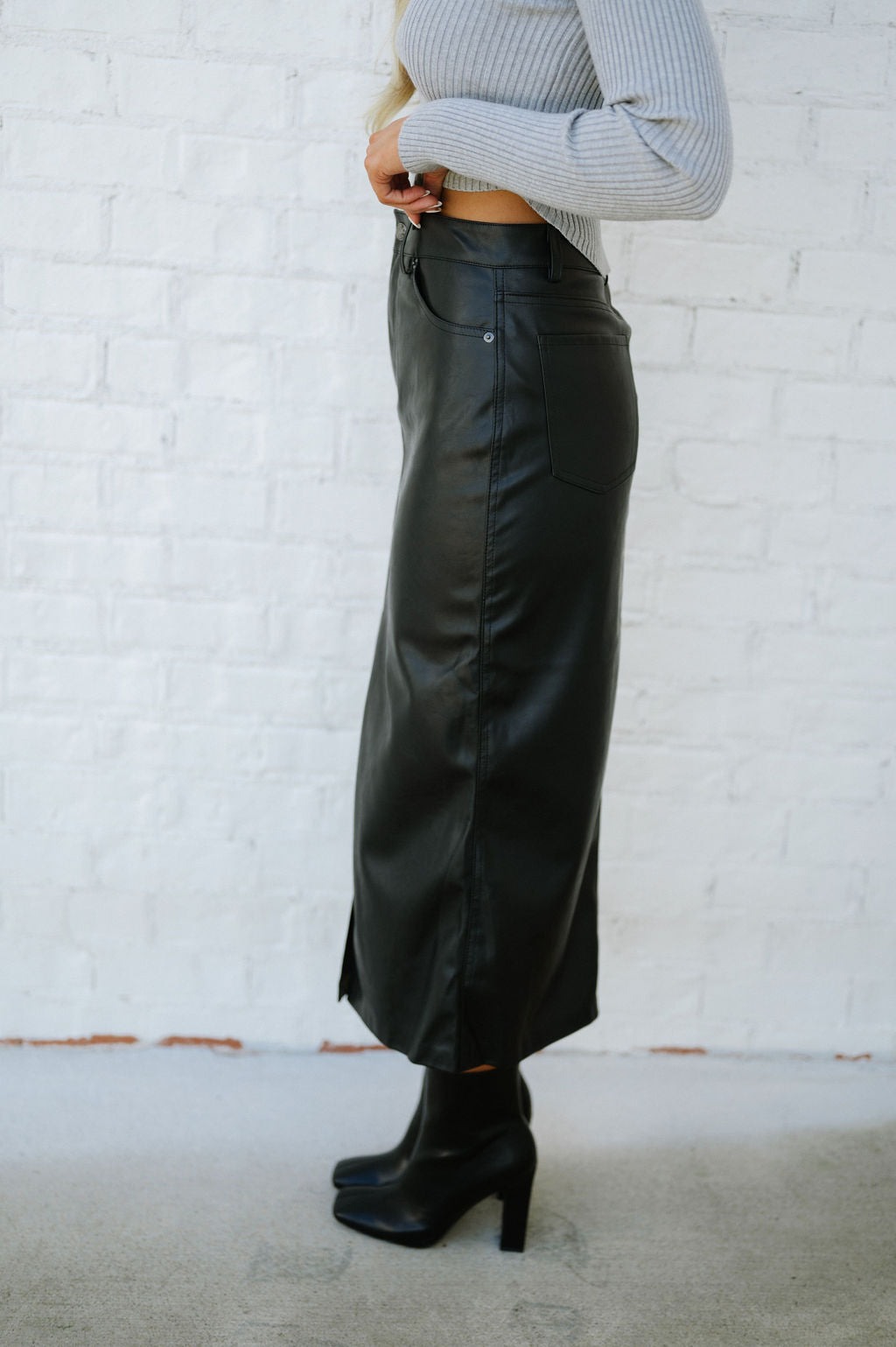 Jackie Leather Midi Skirt-Black