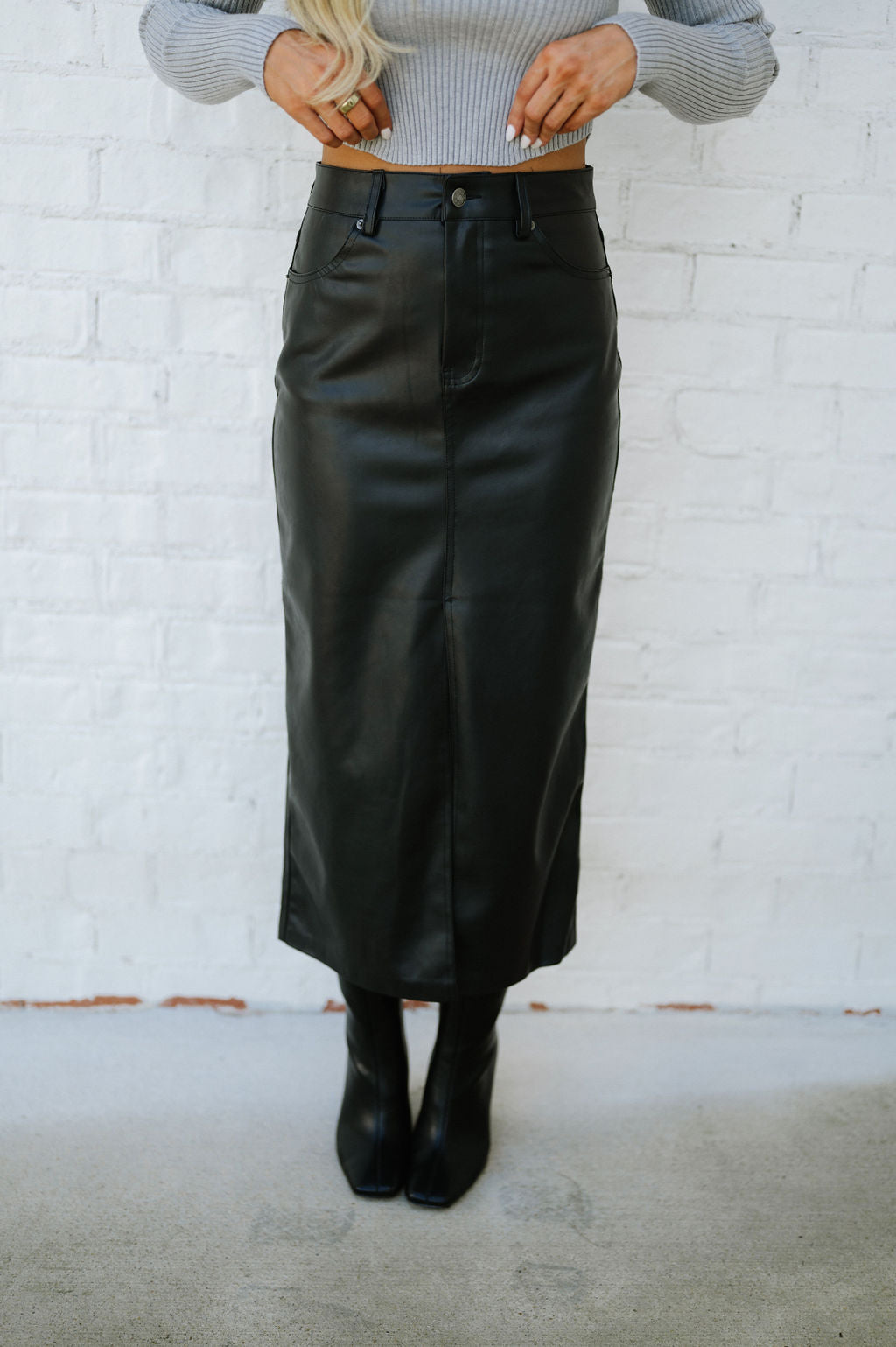 Jackie Leather Midi Skirt-Black