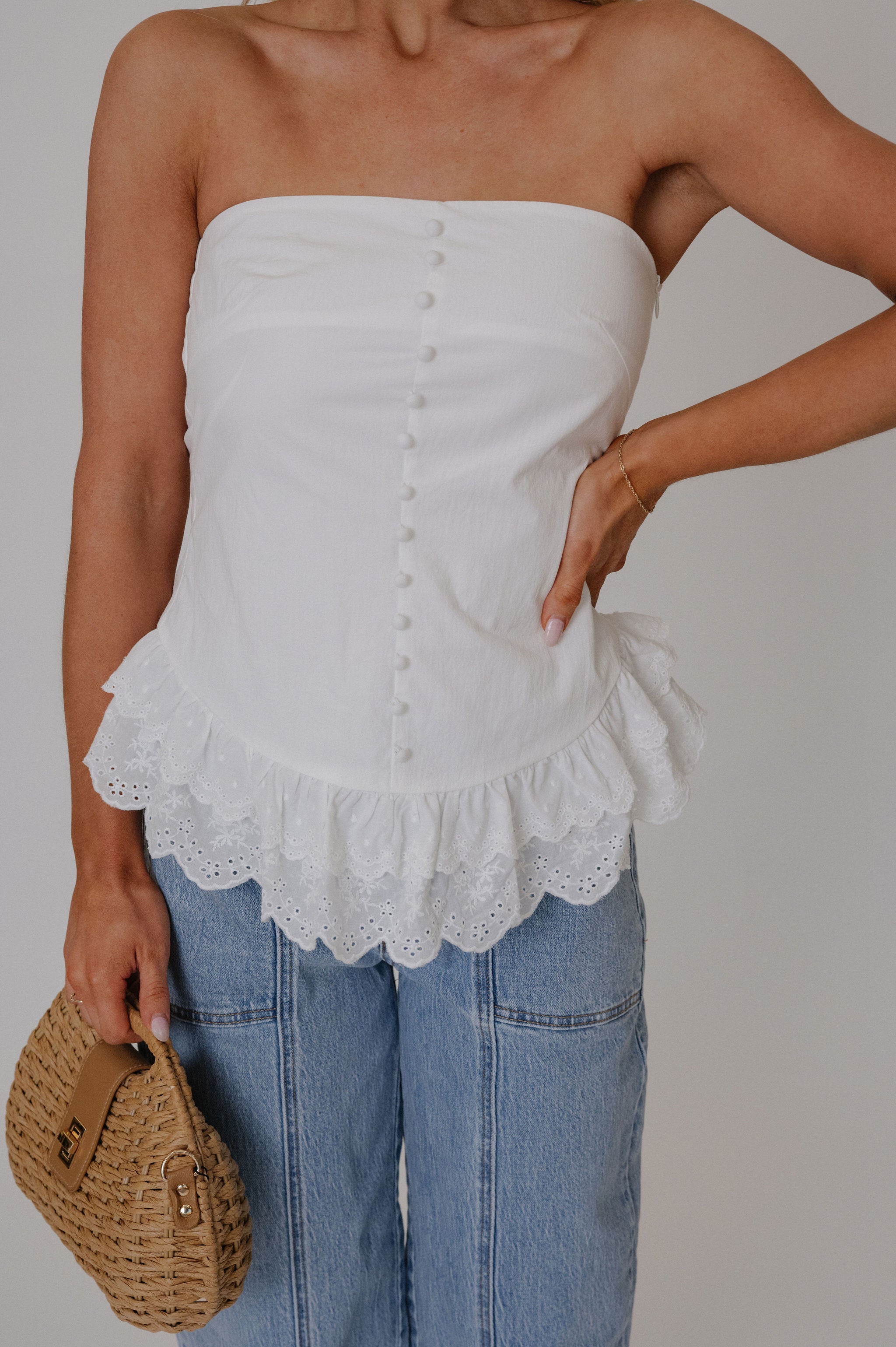 Cecilia Strapless Top-White