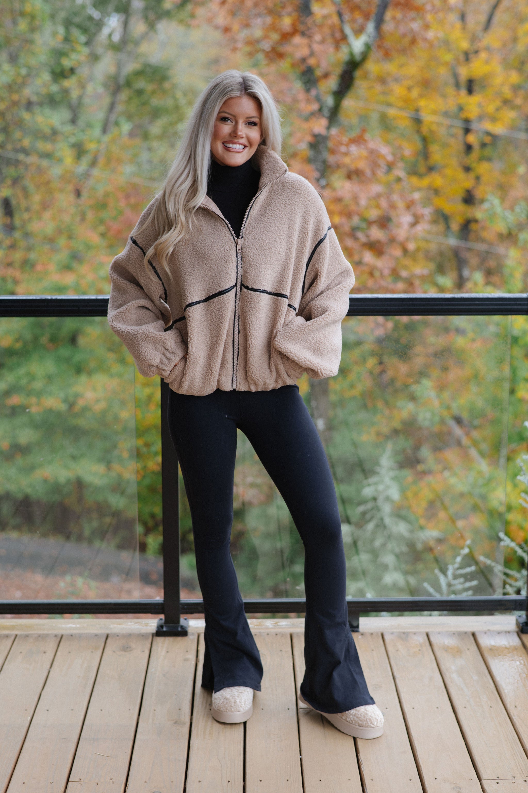 Bennie Leather Trimmed Jacket-Sand