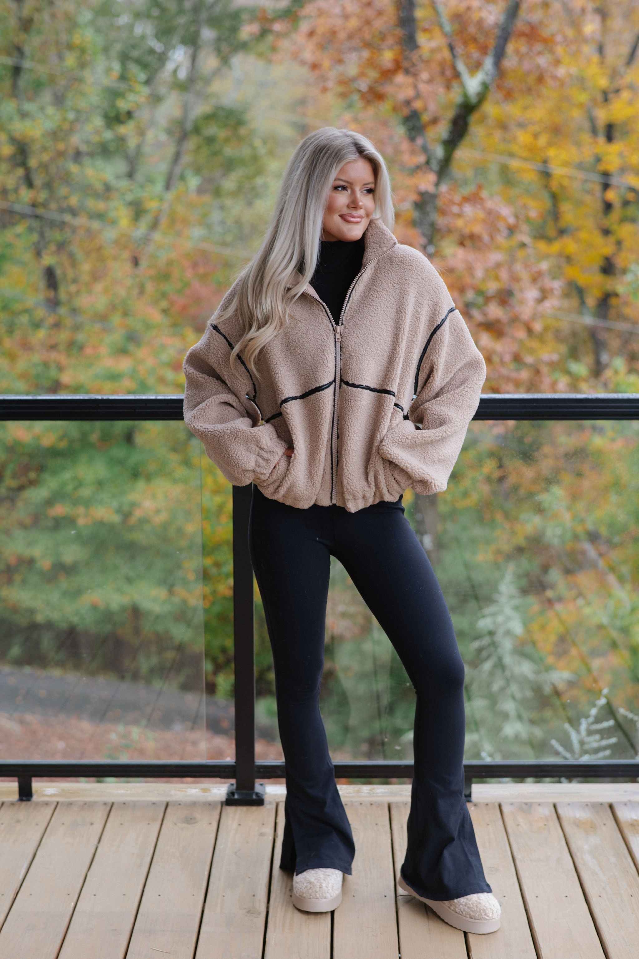 Bennie Leather Trimmed Jacket-Sand