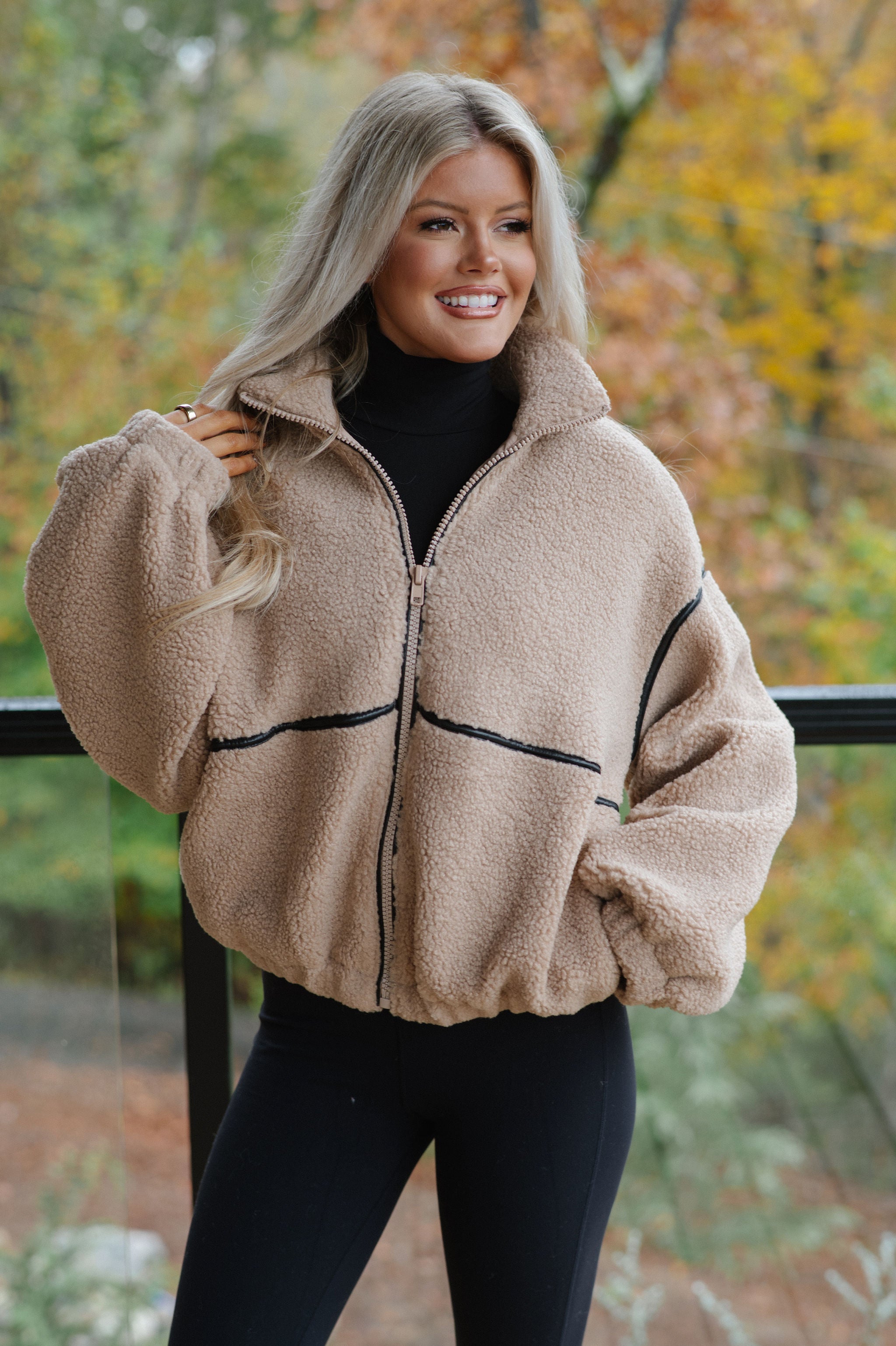 Bennie Leather Trimmed Jacket-Sand