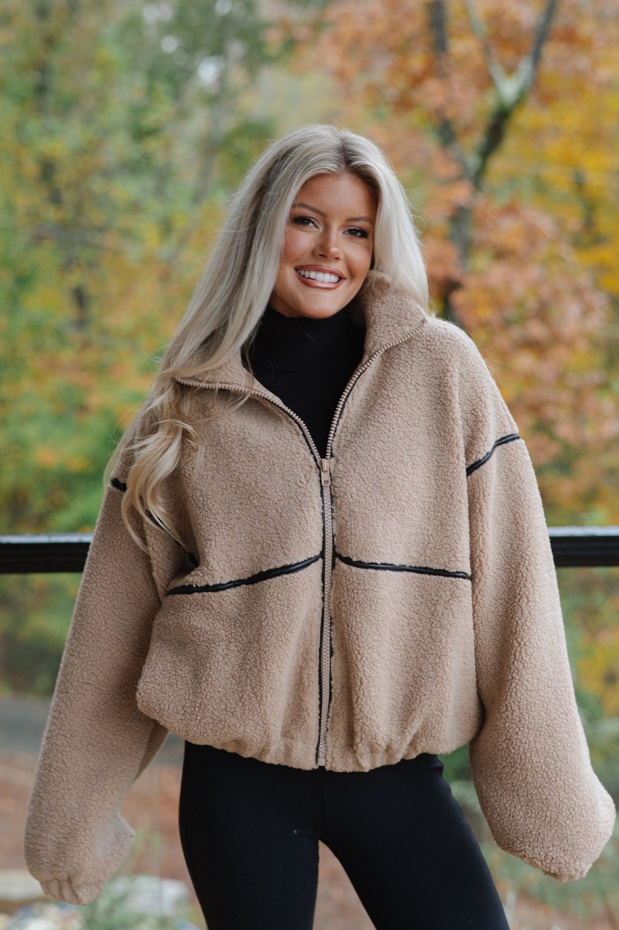 Bennie Leather Trimmed Jacket-Sand