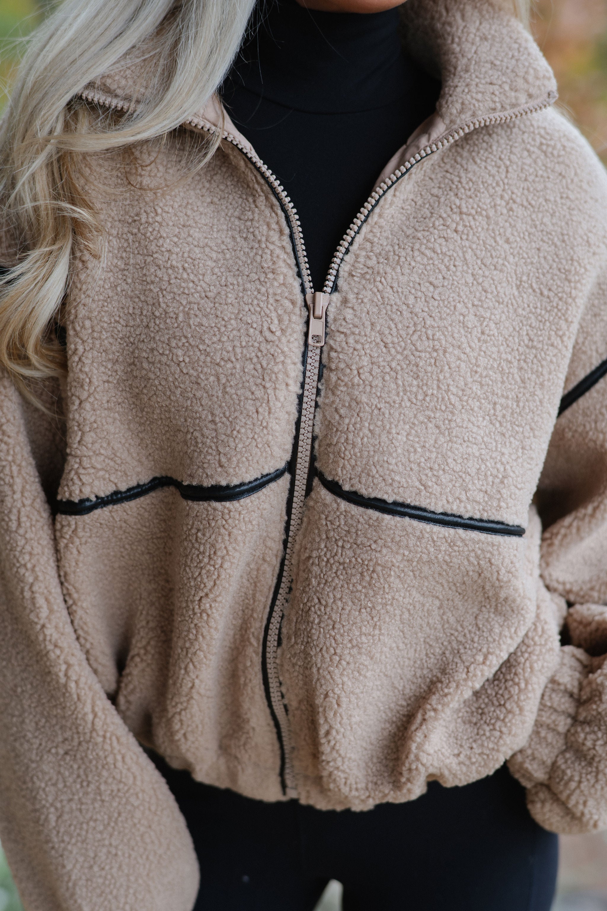 Bennie Leather Trimmed Jacket-Sand