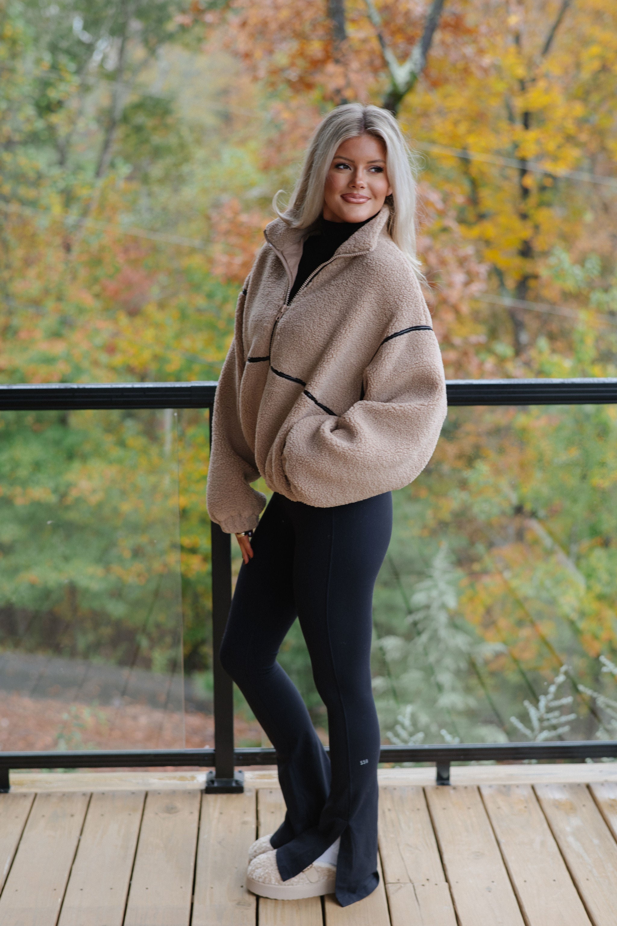 Bennie Leather Trimmed Jacket-Sand