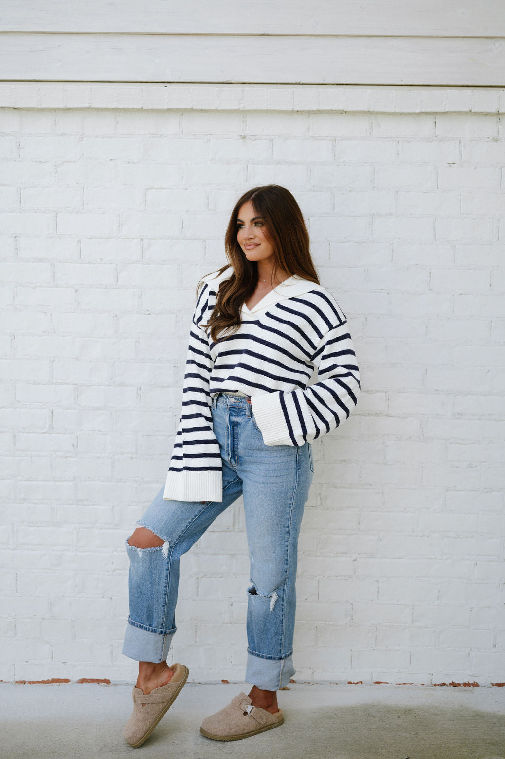 Oversized Striped Sweater-Cream