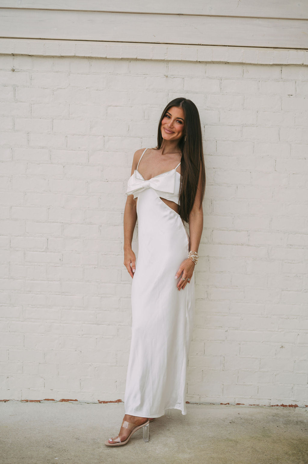 Rhinestone Bow Maxi Dress-White