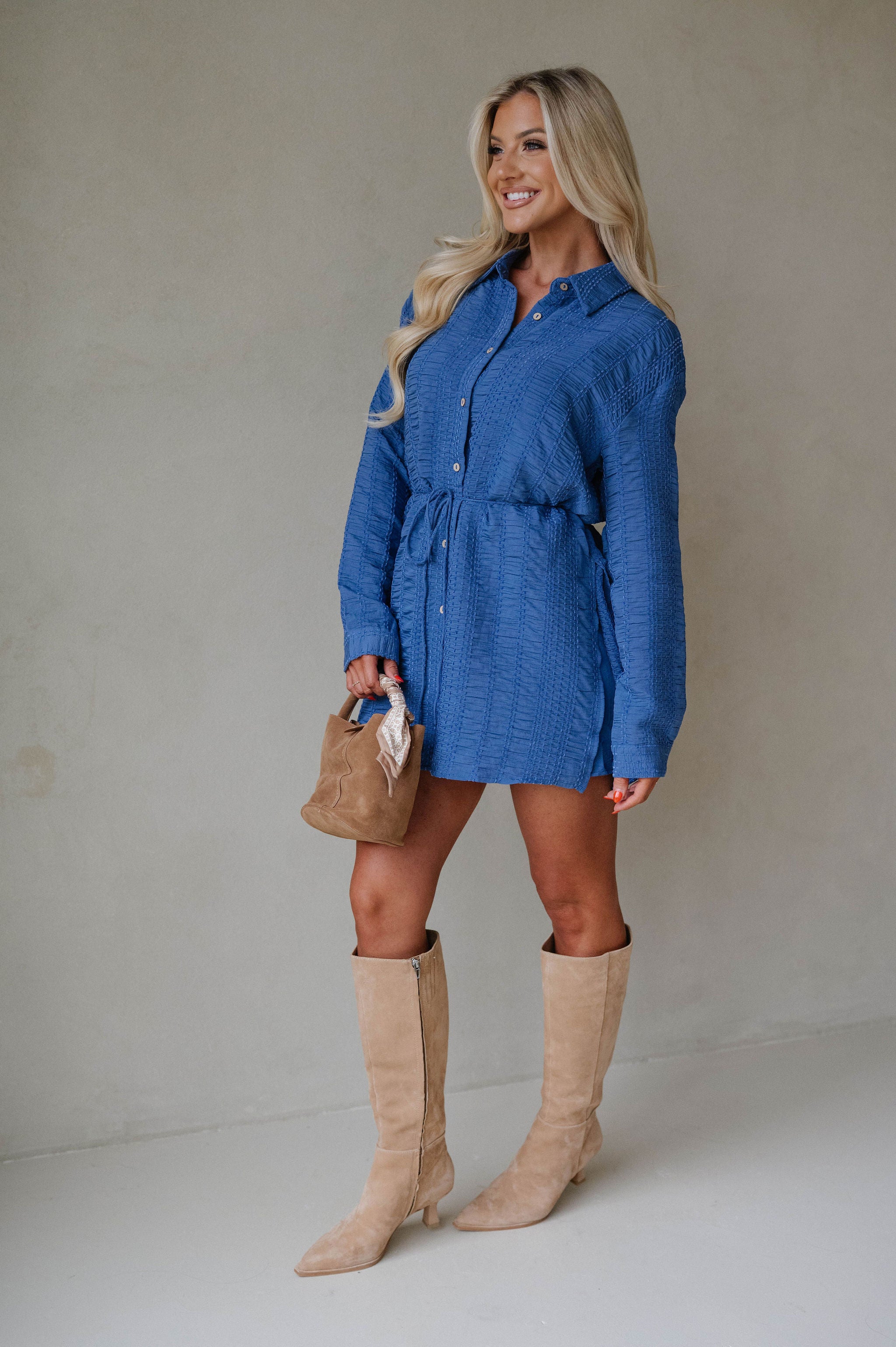 Belted Button-Up Shirt Romper-Retro Blue