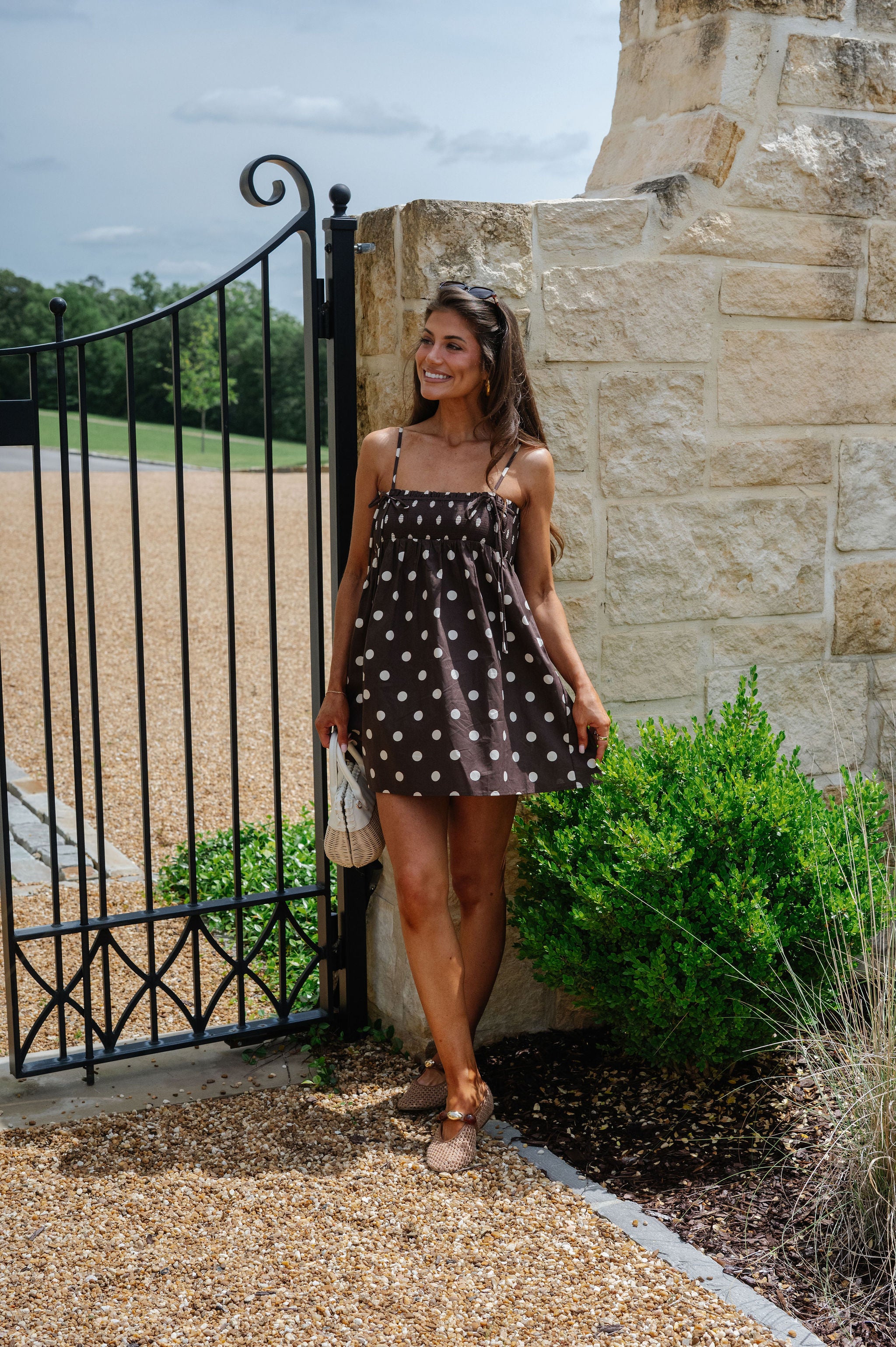 Bates Polka Dot Mini Dress-Brown