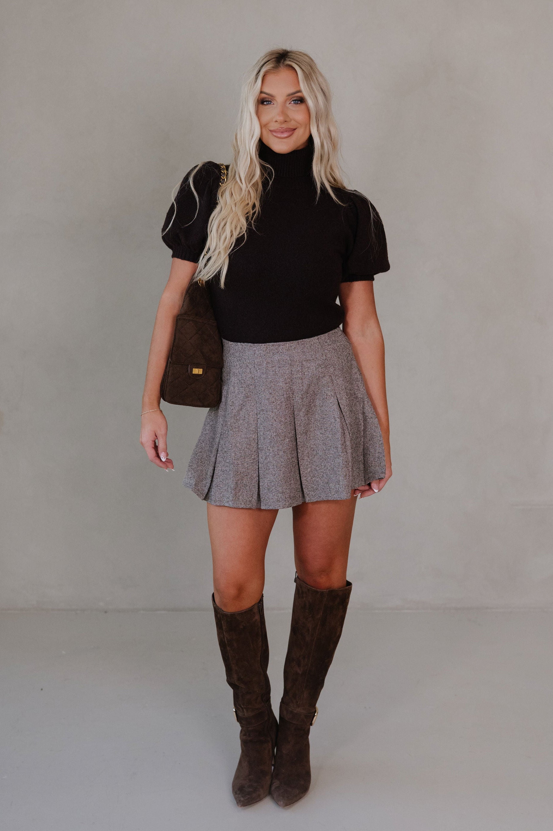 Logan Puff Sleeve Top-Brown