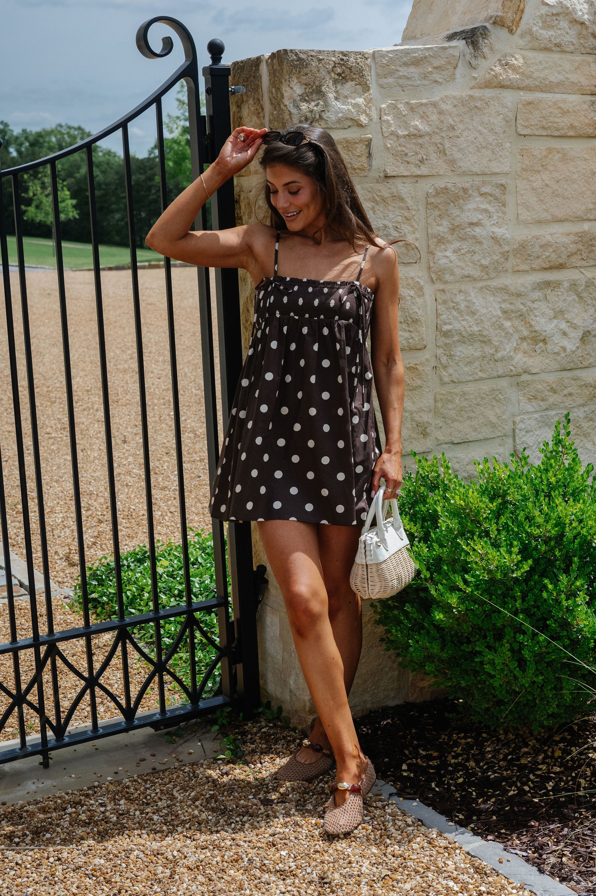 Bates Polka Dot Mini Dress-Brown