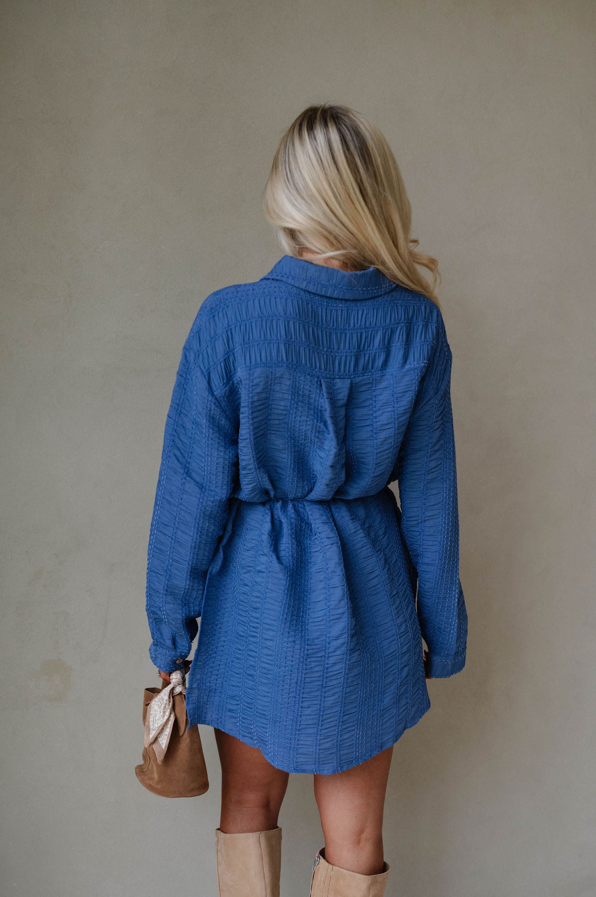 Belted Button-Up Shirt Romper-Retro Blue