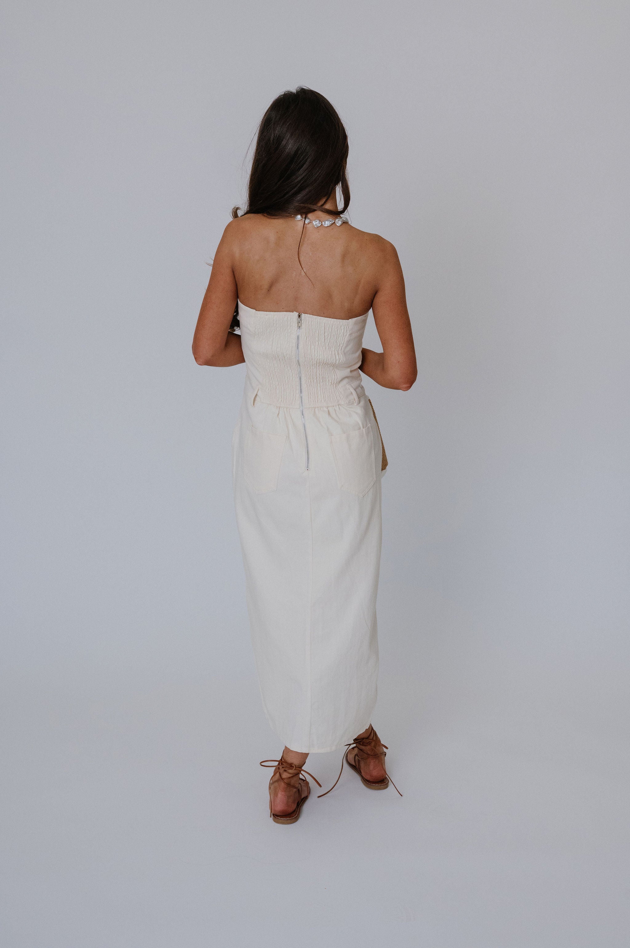 Kameron Front Slit Midi Dress- Cream