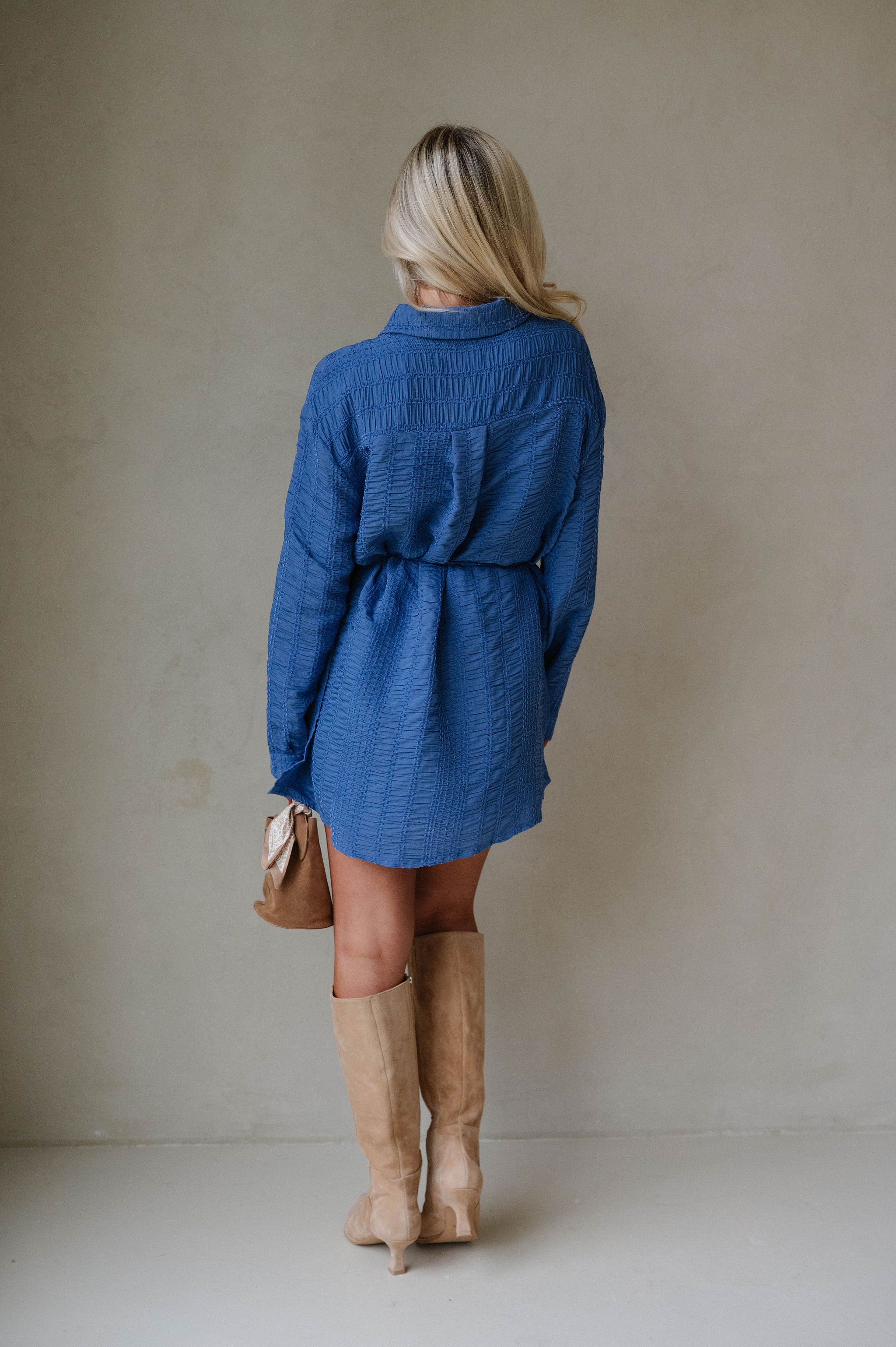 Belted Button-Up Shirt Romper-Retro Blue