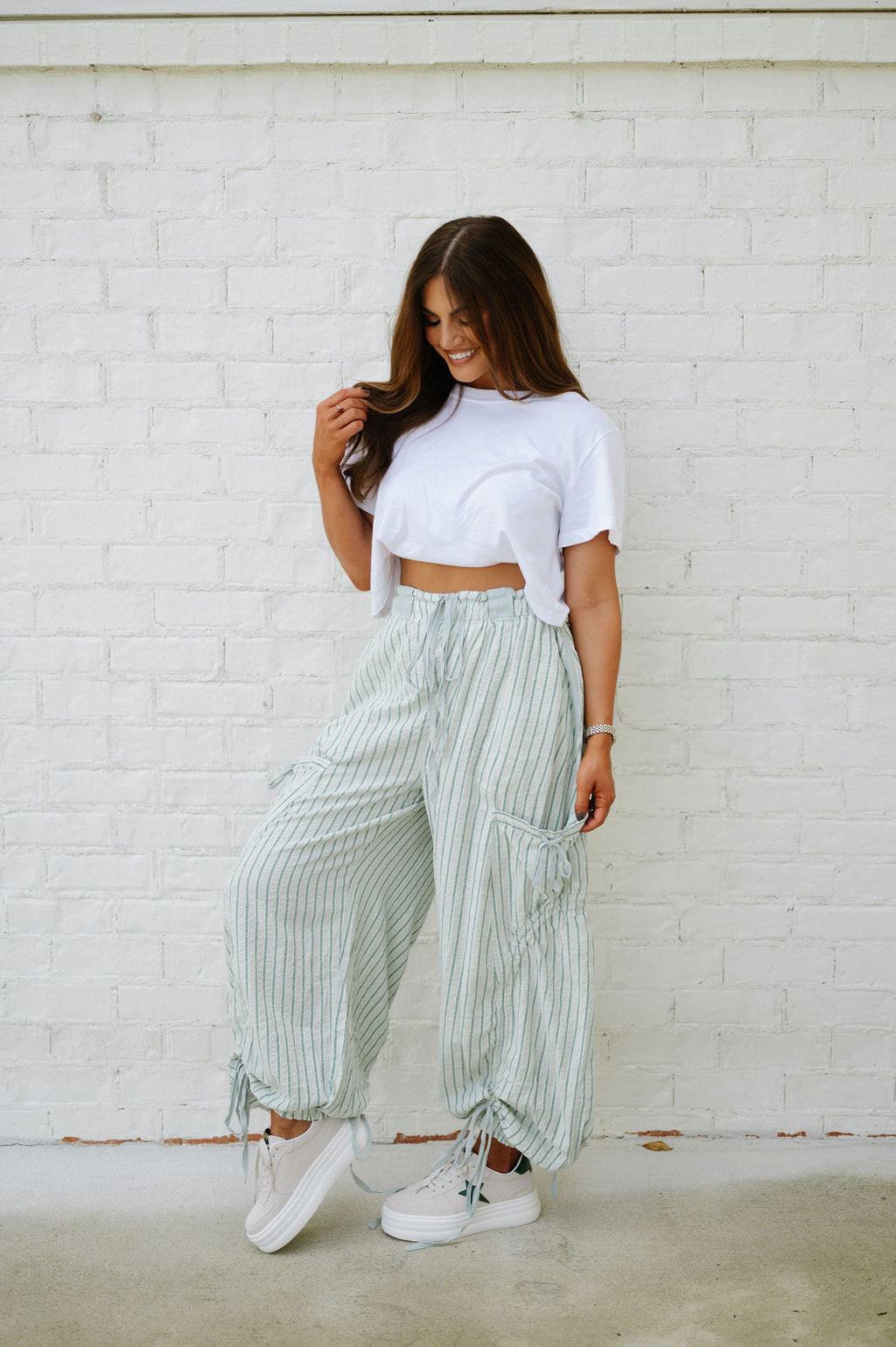 Striped Balloon Pants-Mint