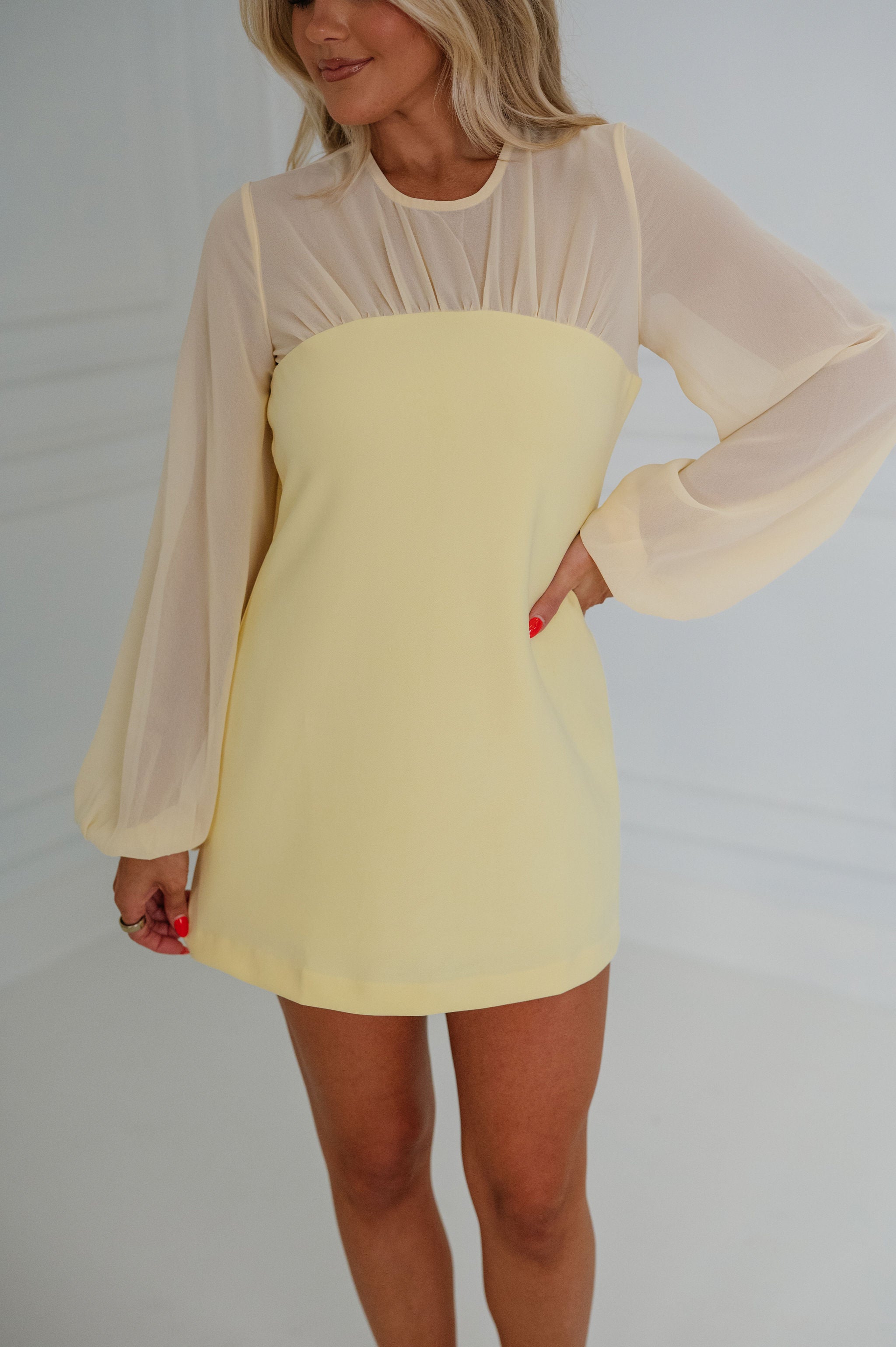 Mixed Media Mini Dress-Butter Yellow
