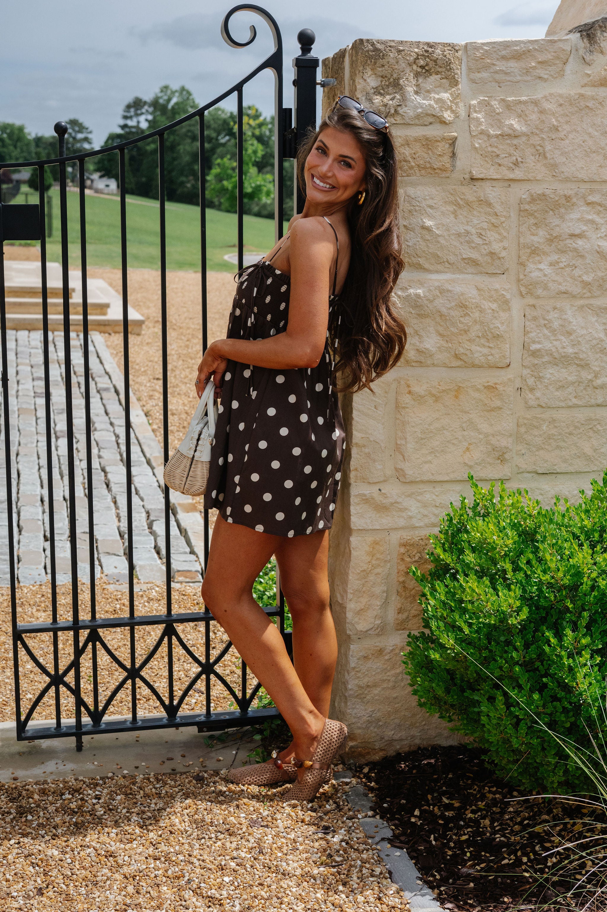 Bates Polka Dot Mini Dress-Brown