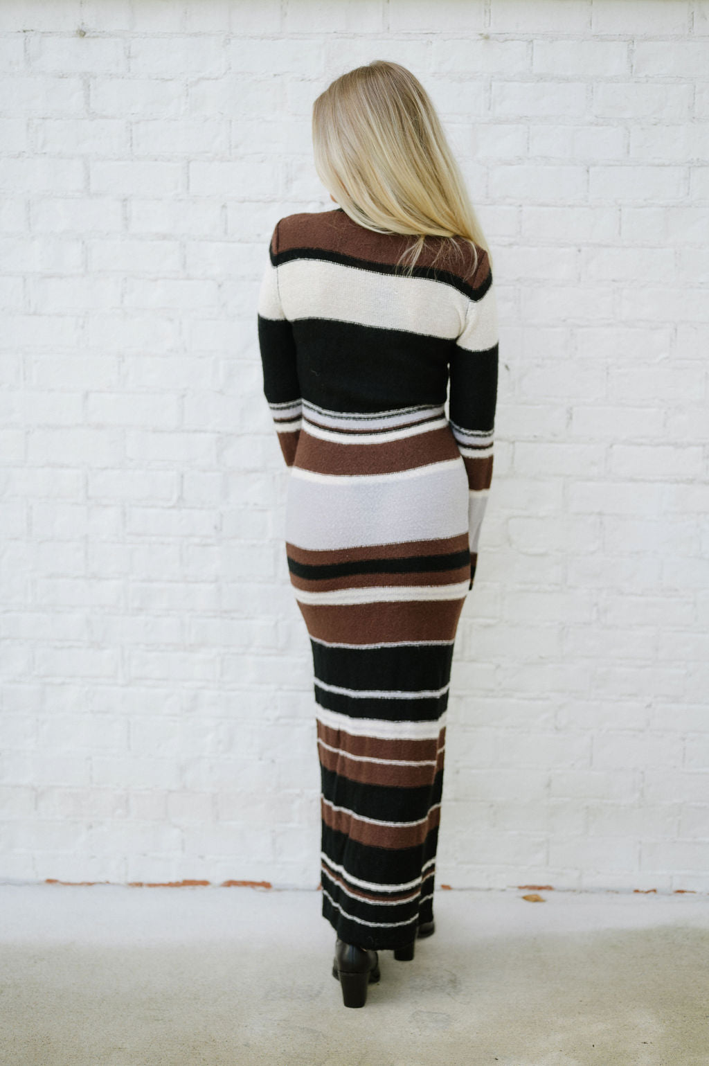 Brown Striped Maxi Bodycon Dress