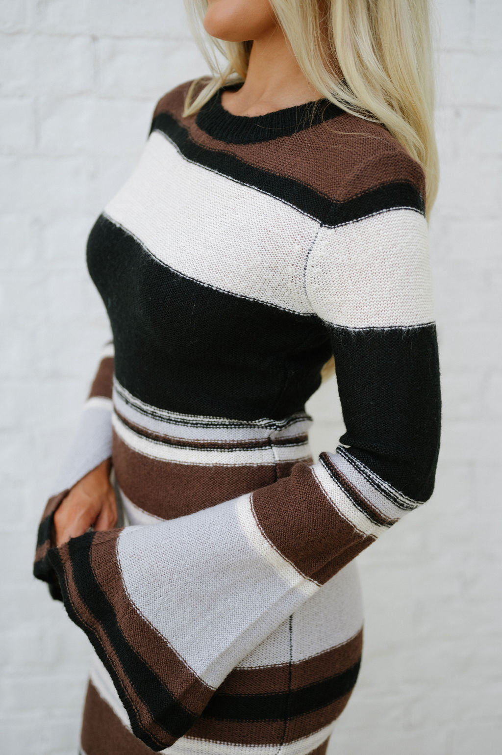 Brown Striped Maxi Bodycon Dress