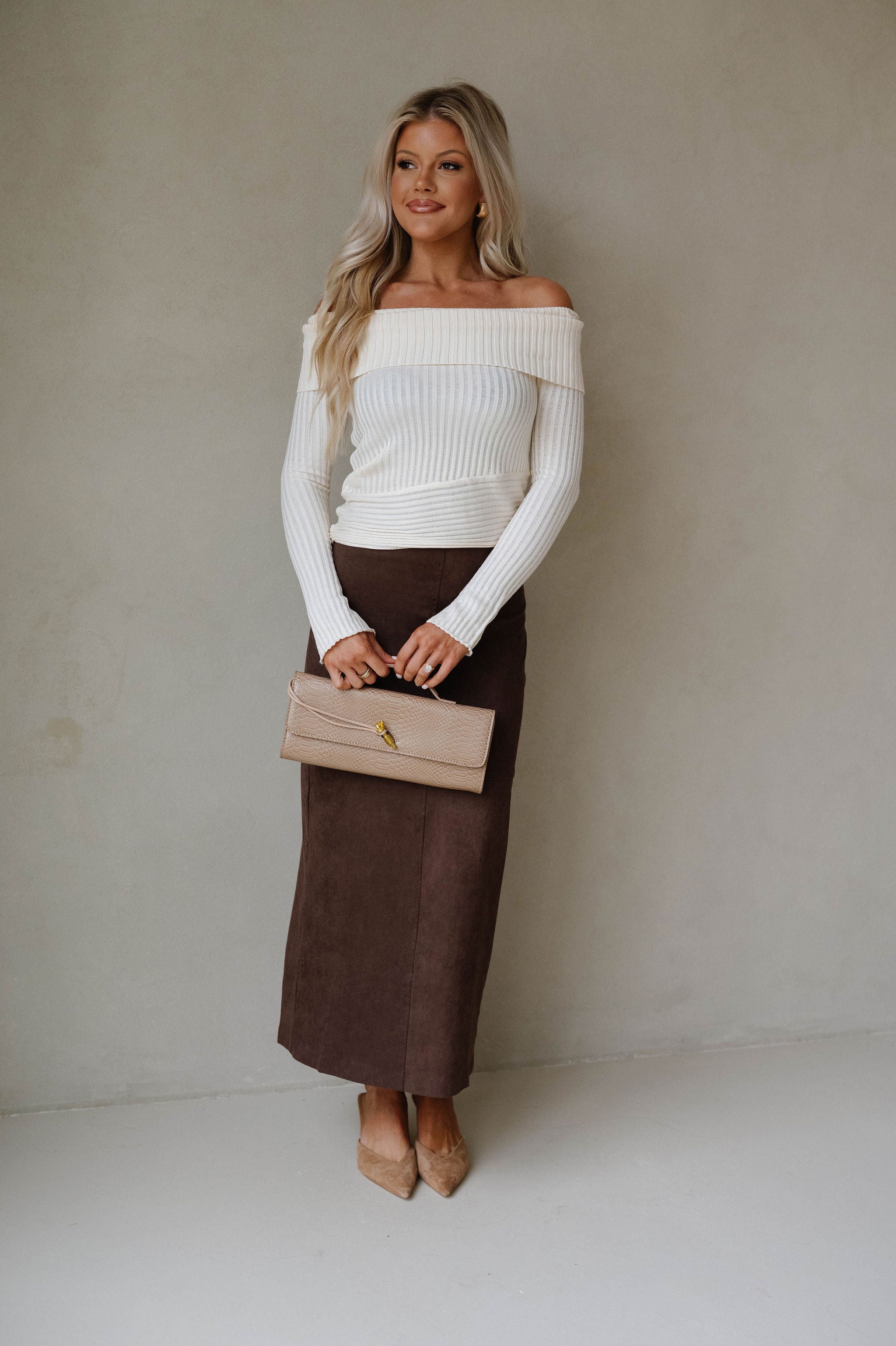 Back Slit Suede Skirt-Espresso