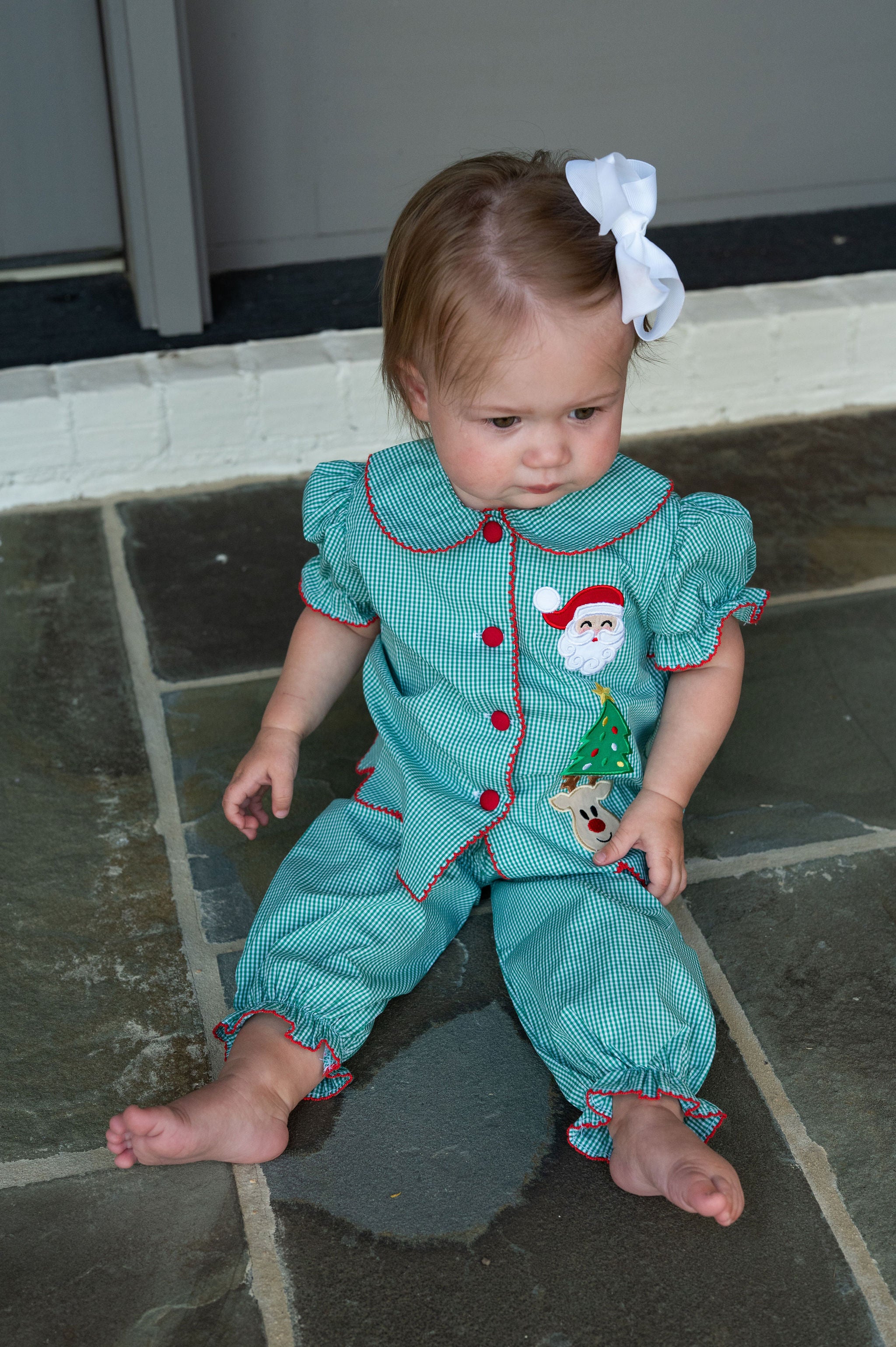 Gingham Applique Christmas Pants Set