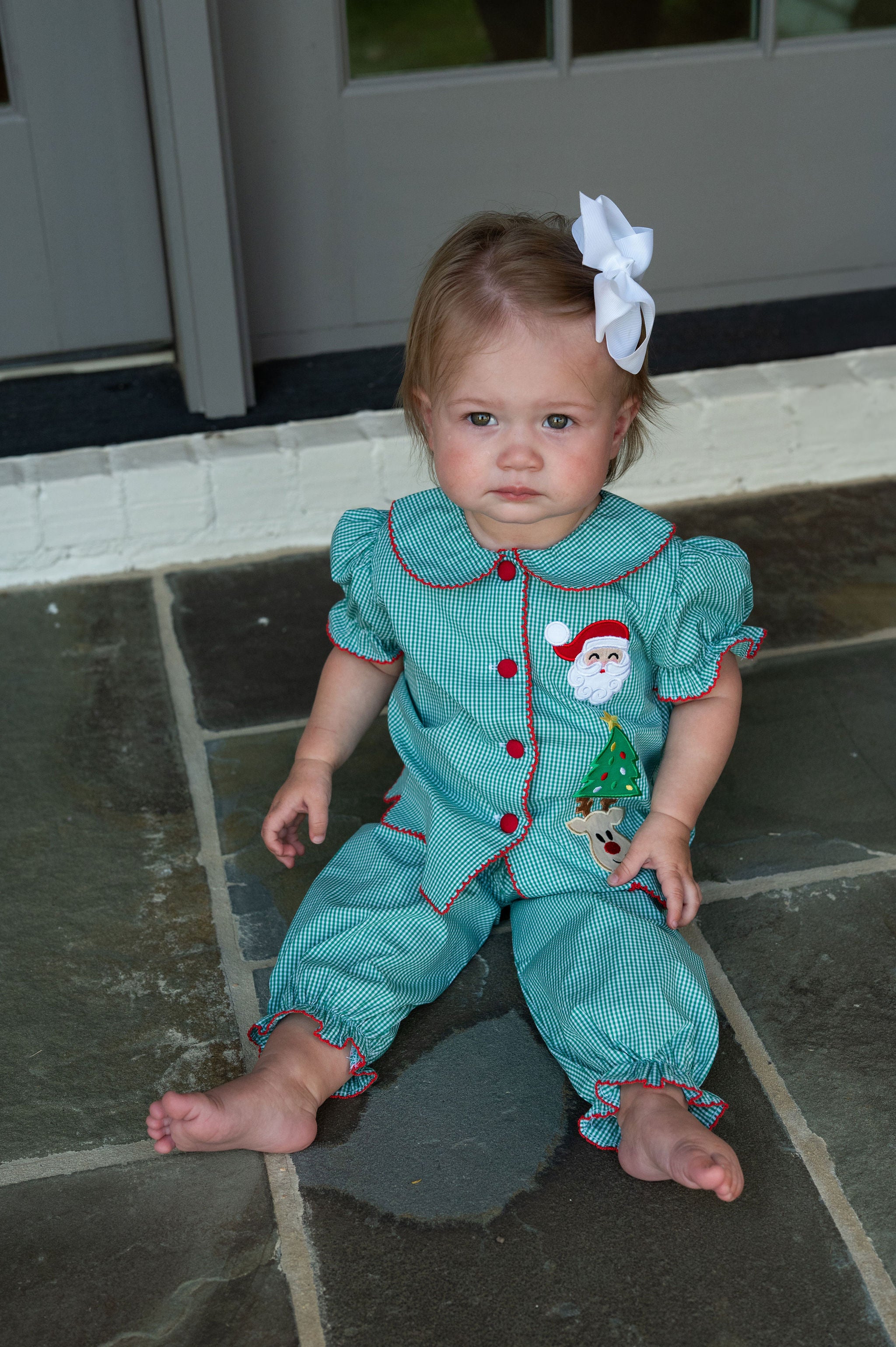 Gingham Applique Christmas Pants Set