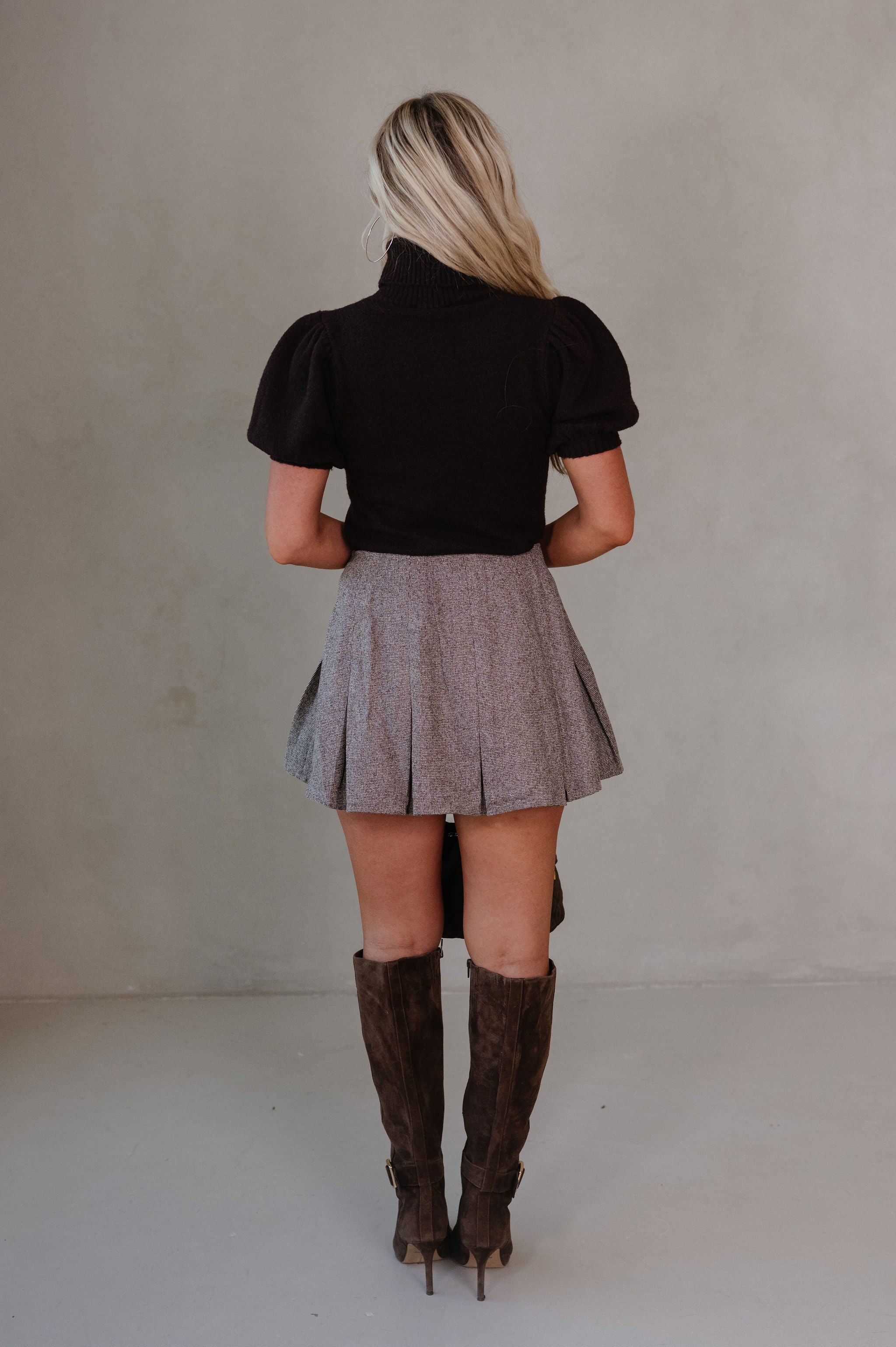 Shyla Pleated Mini Skirt-Mocha