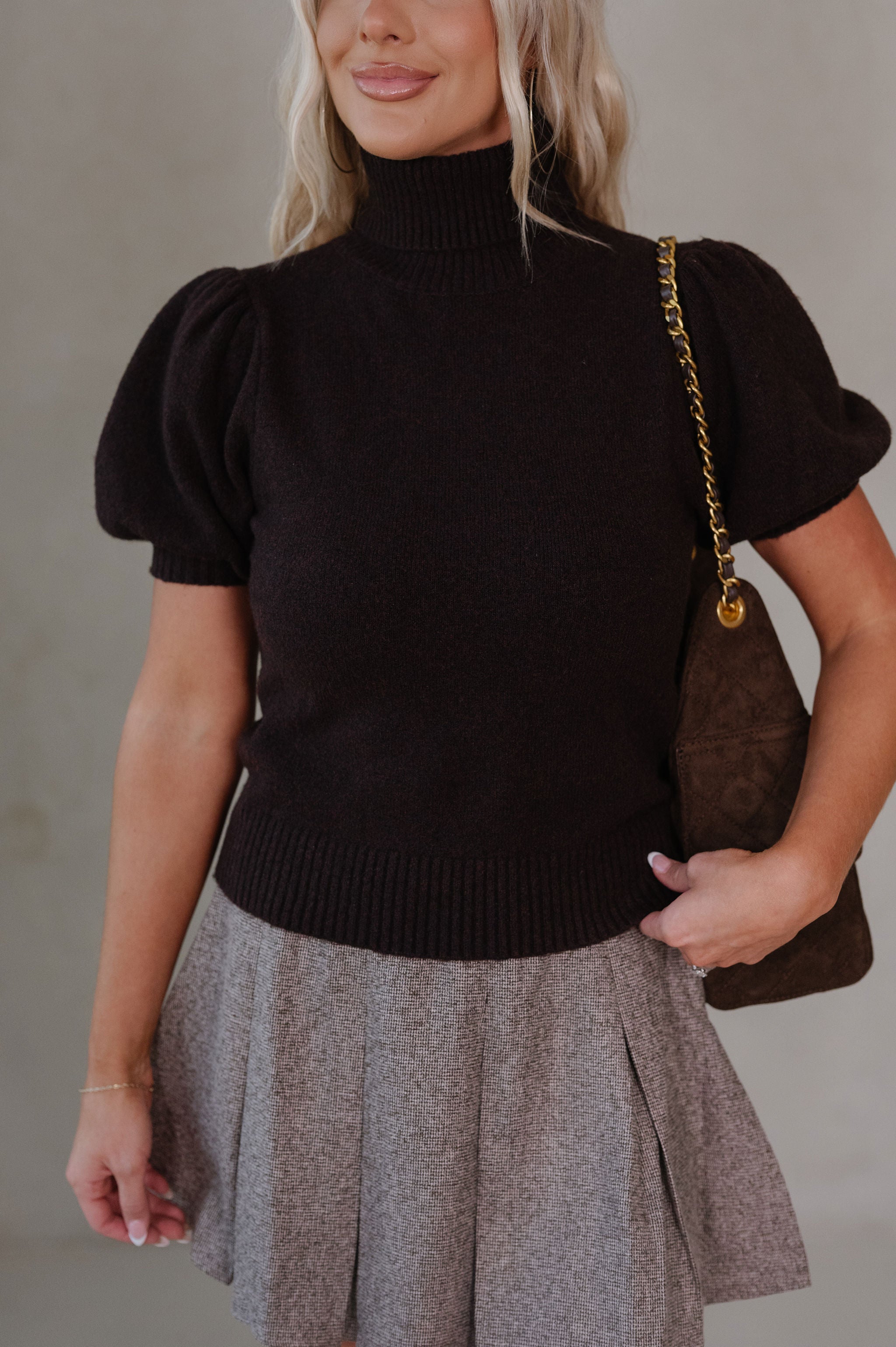 Logan Puff Sleeve Top-Brown