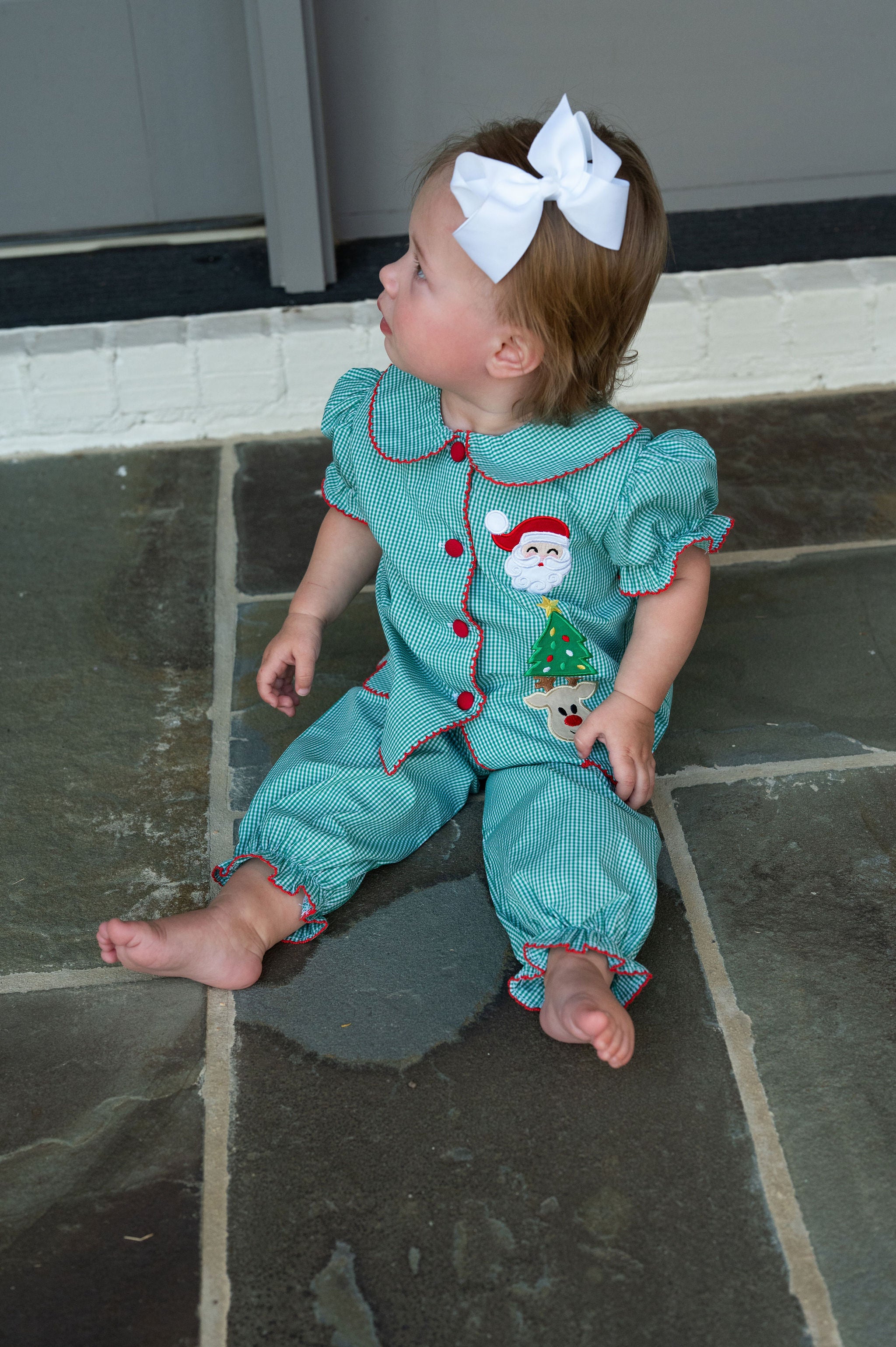 Gingham Applique Christmas Pants Set