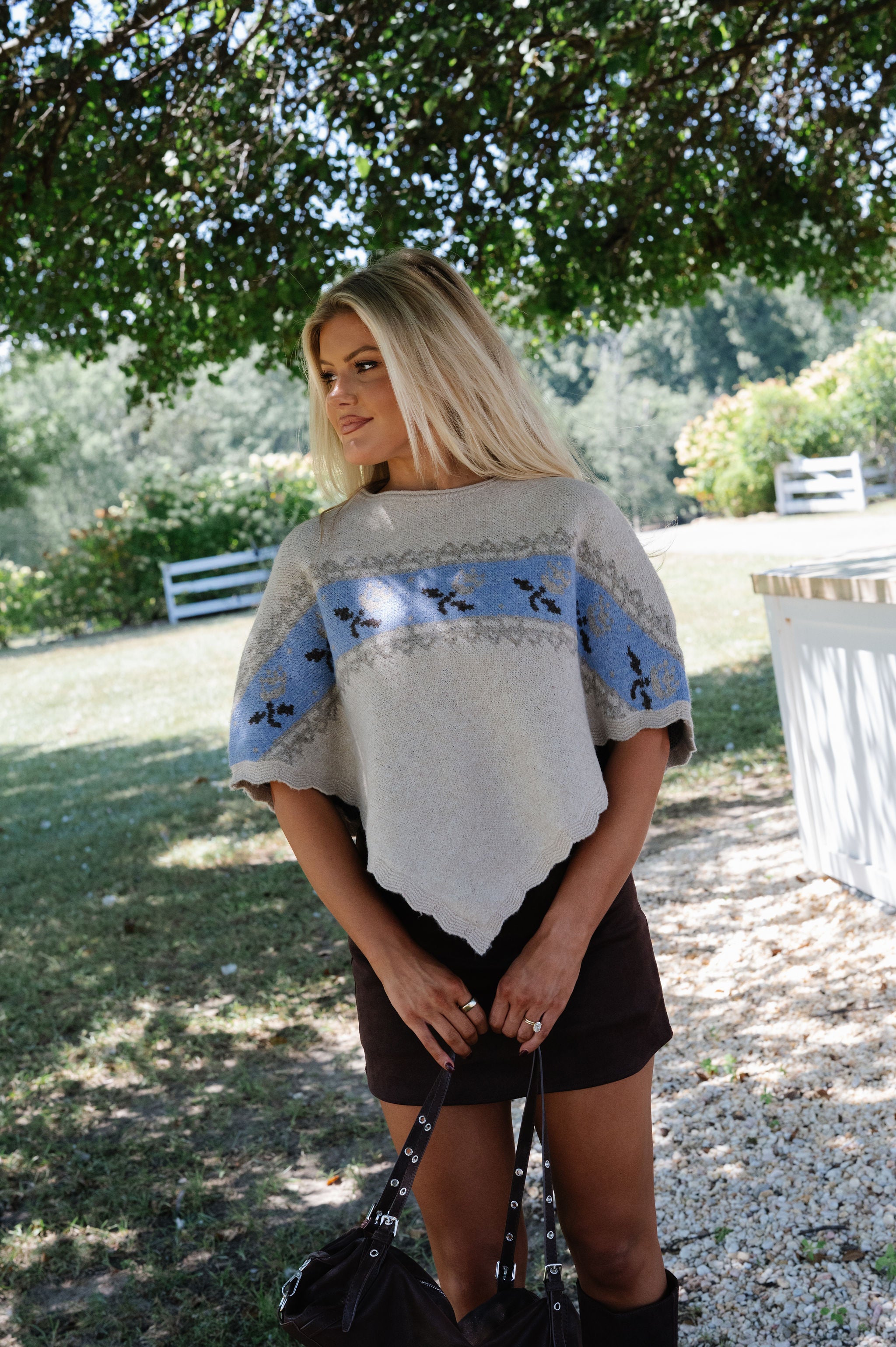 Wavy Hem Poncho Sweater-Beige