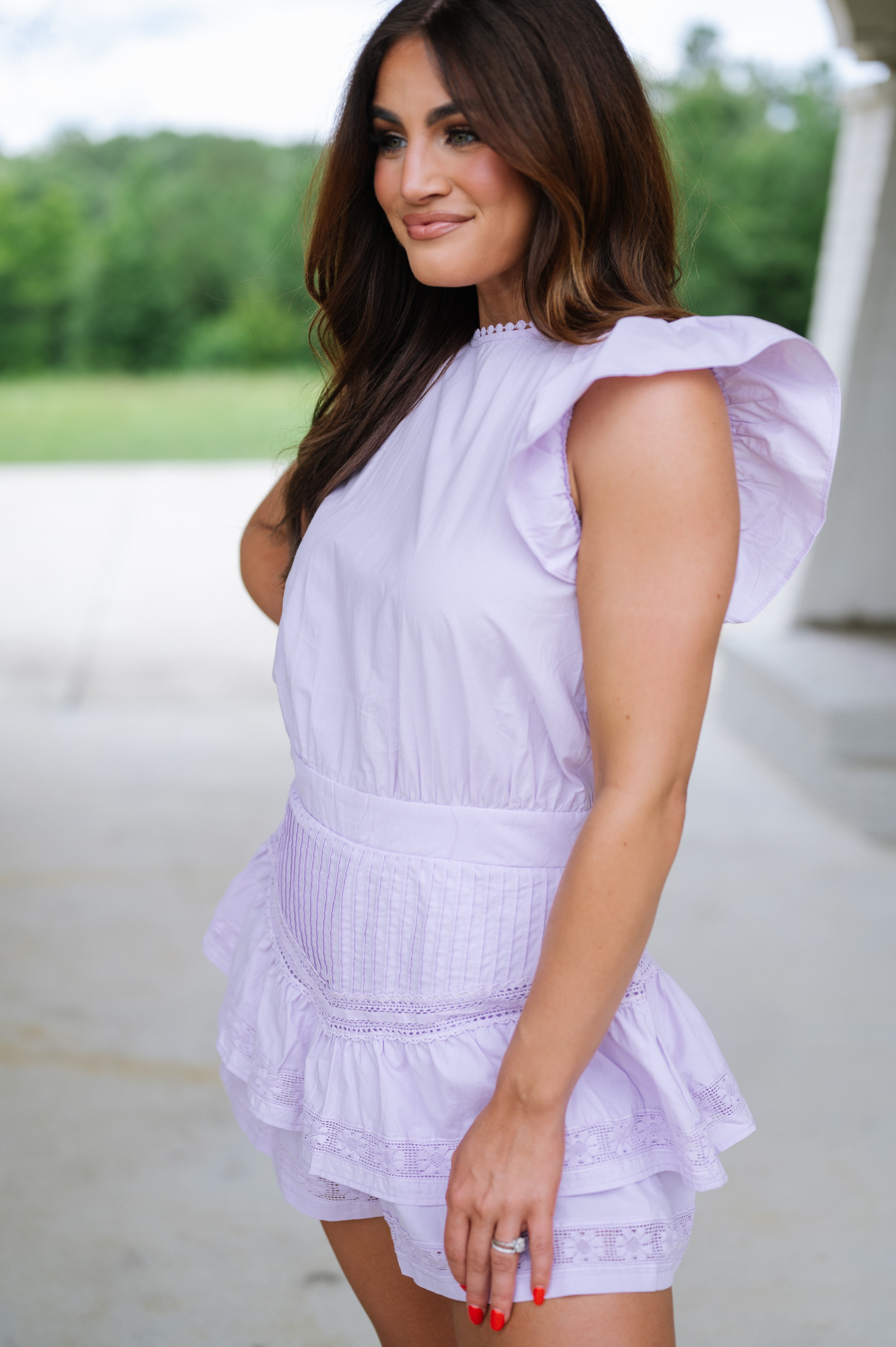 Nelly Ruffle Romper-Lavender