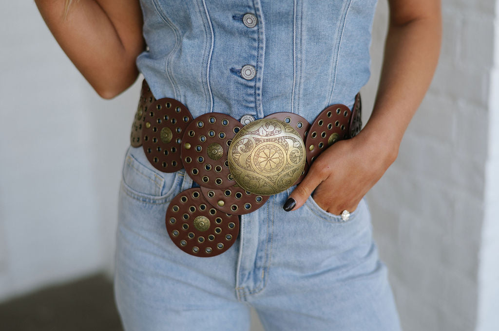 Chunky Disc Western Belt-Brown