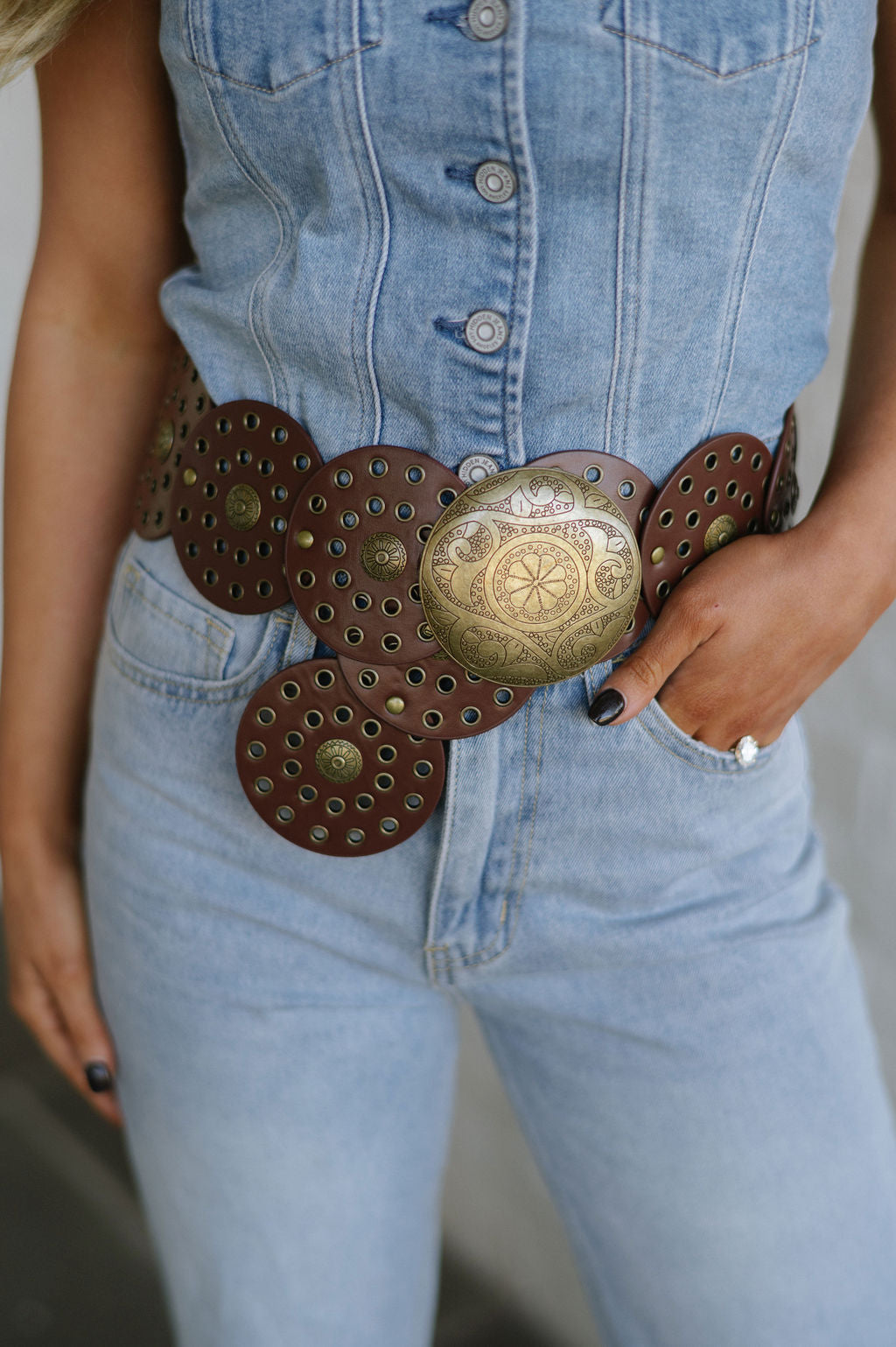 Chunky Disc Western Belt-Brown