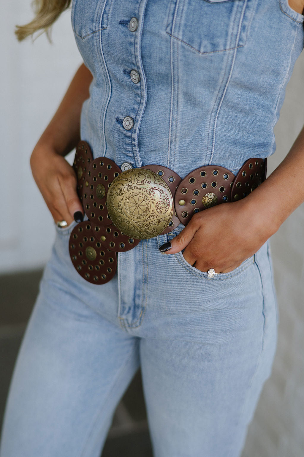 Chunky Disc Western Belt-Brown