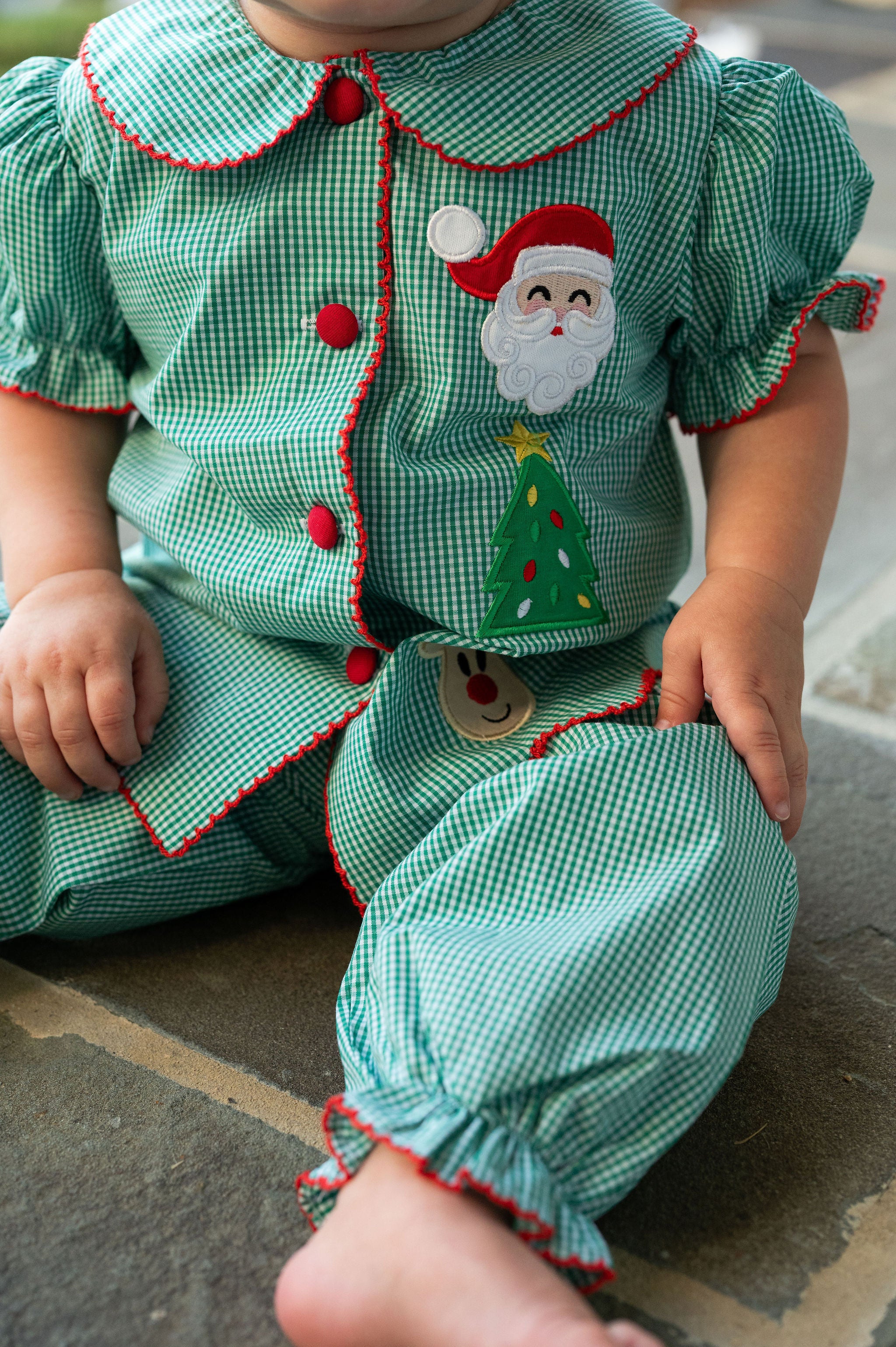 Gingham Applique Christmas Pants Set