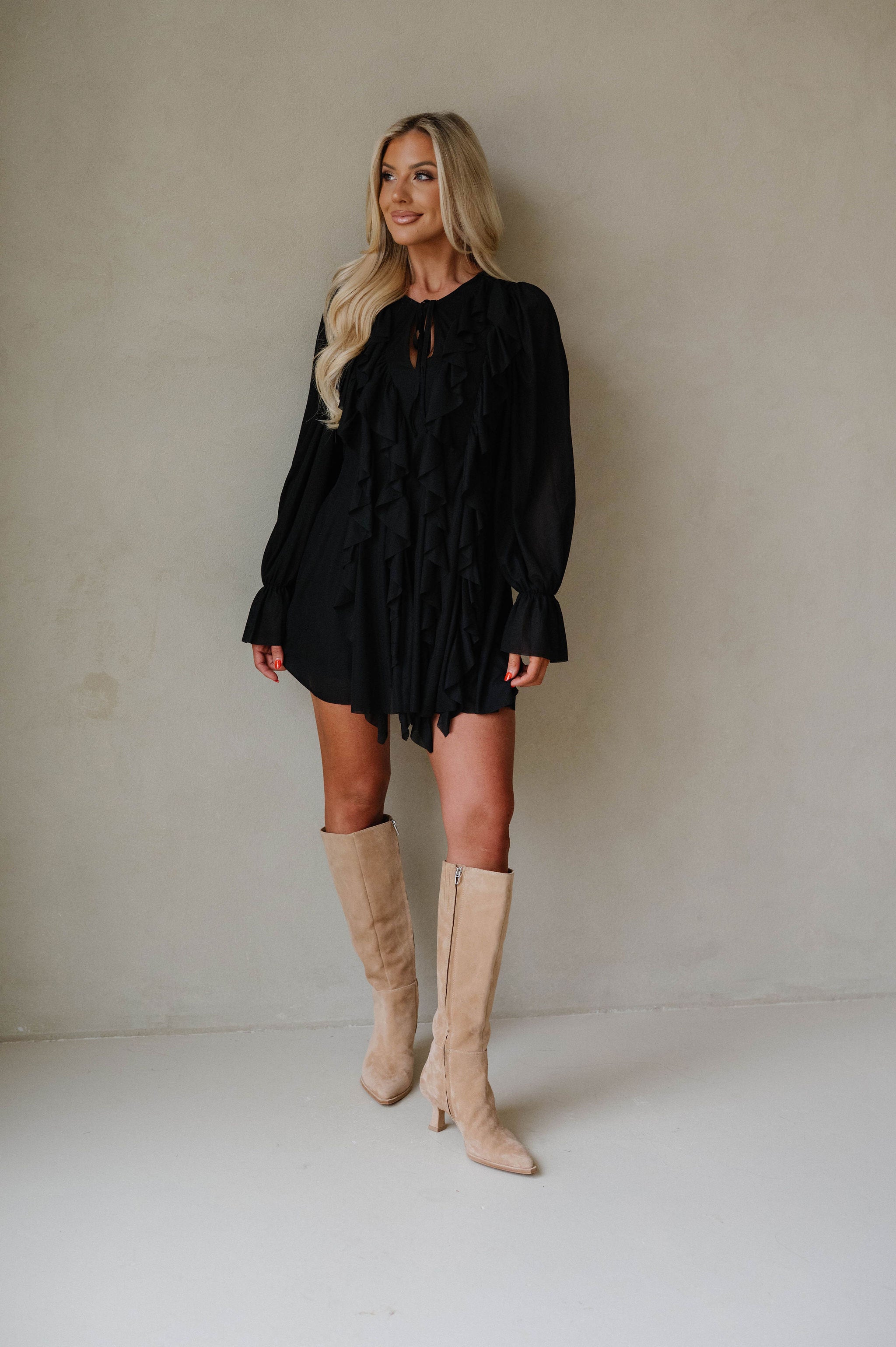 Hadleigh Ruffled Romper Dress-Black