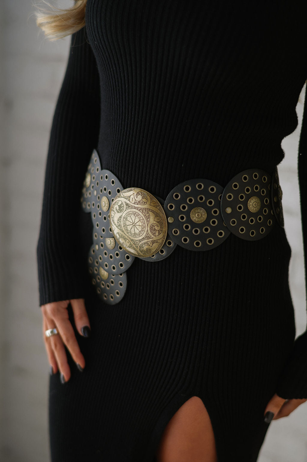 Chunky Disc Western Belt-Black