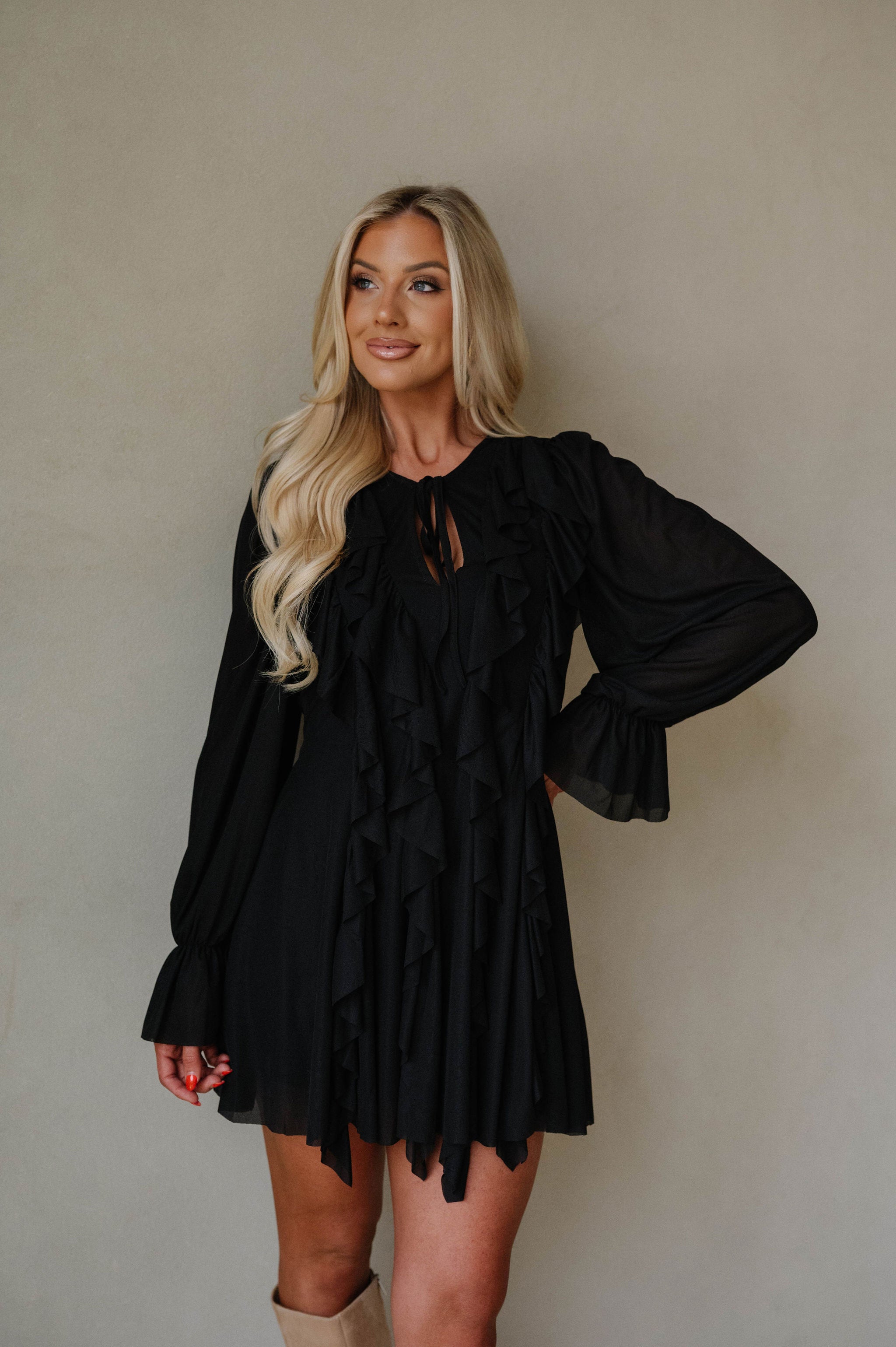 Hadleigh Ruffled Romper Dress-Black