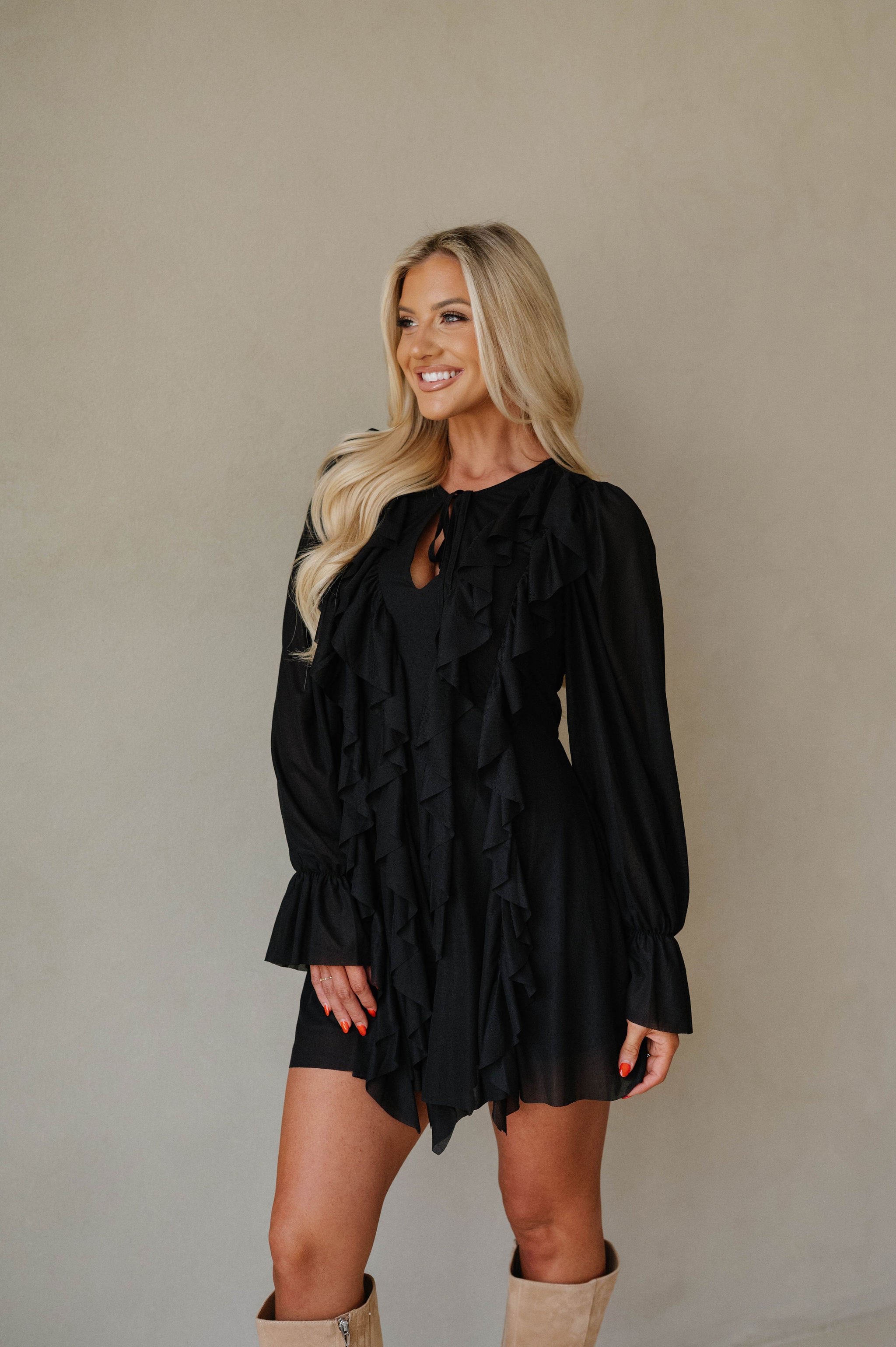 Hadleigh Ruffled Romper Dress-Black
