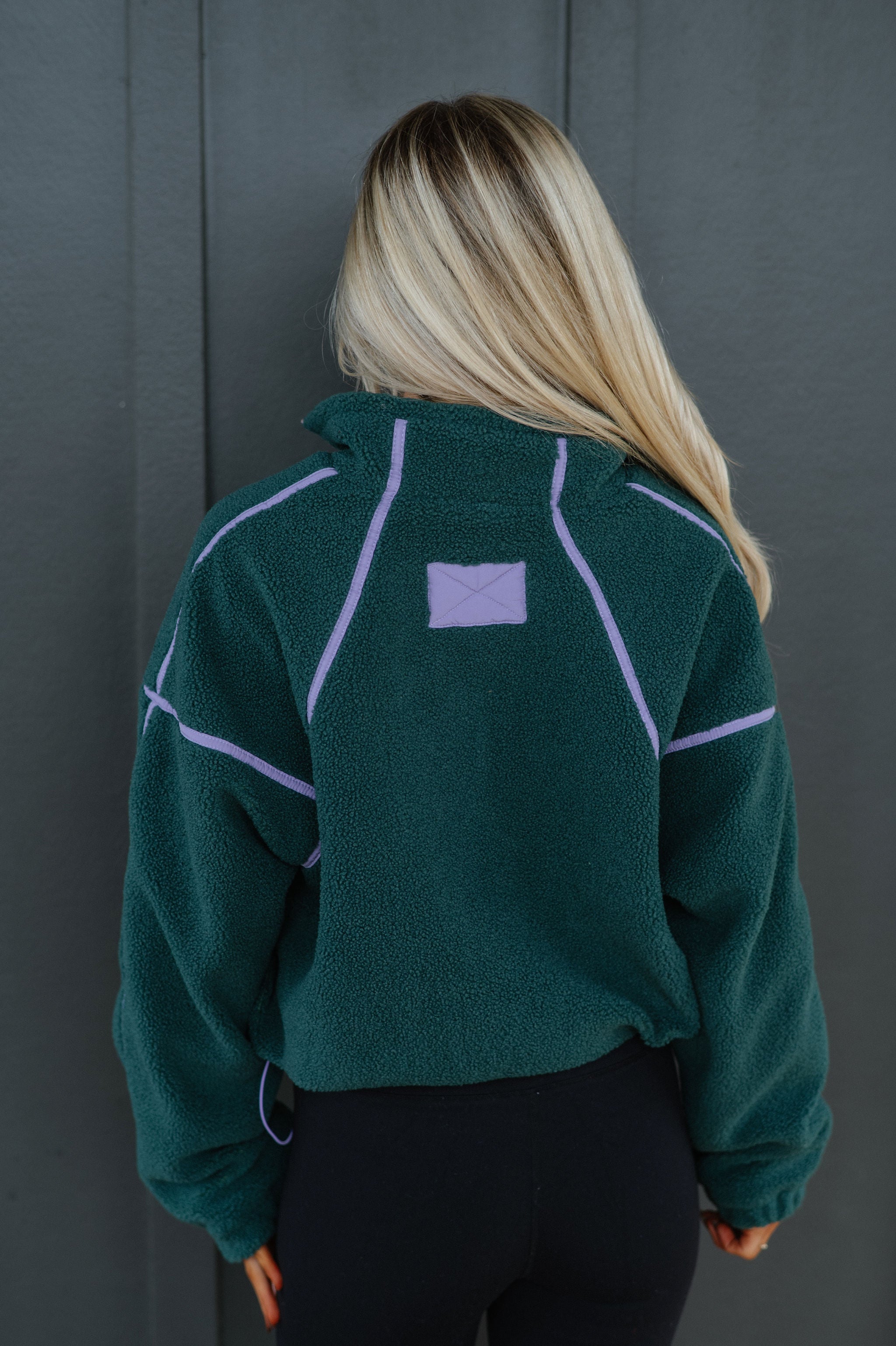 Contrast Sherpa Pullover-Evergreen