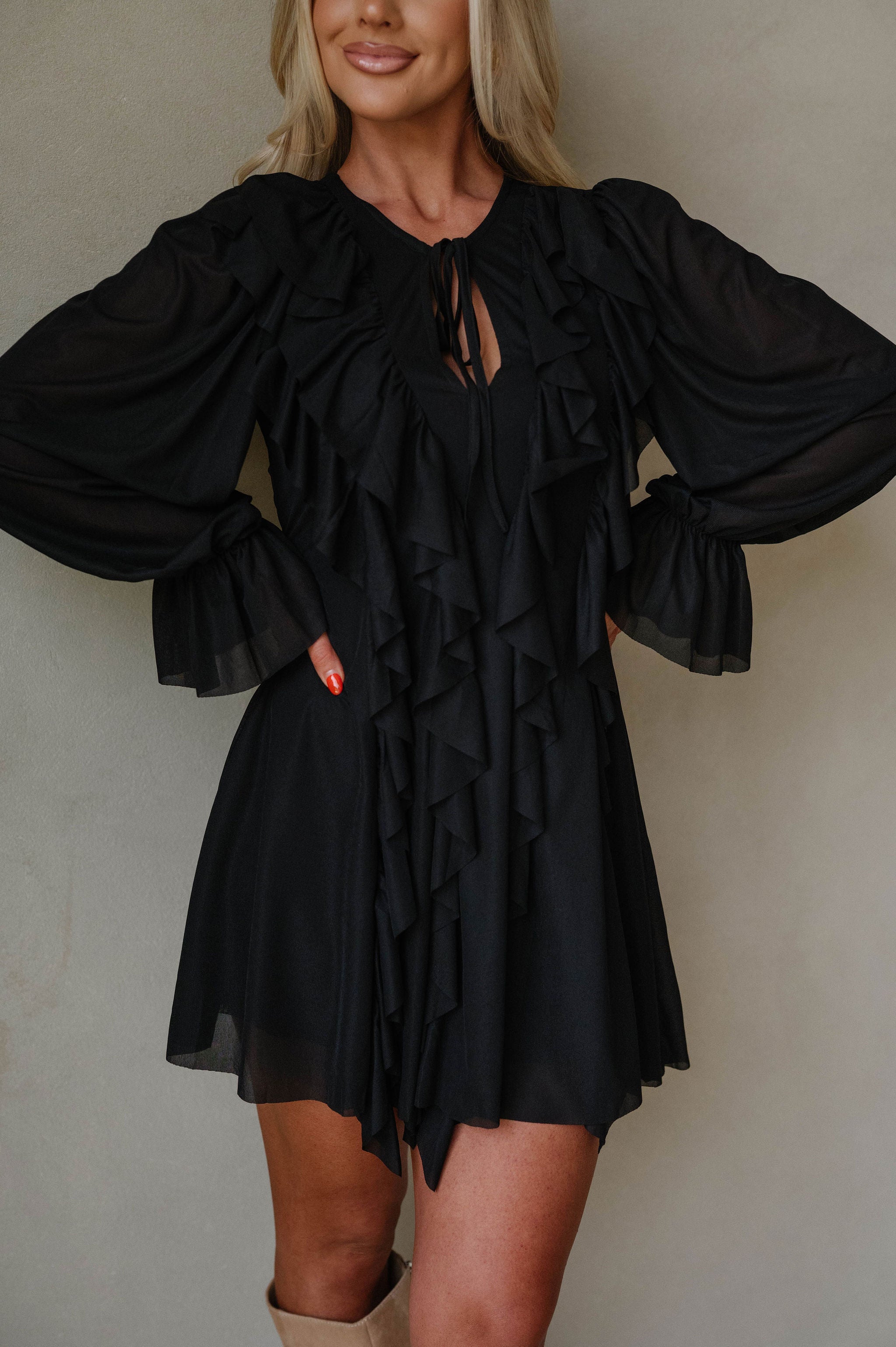 Hadleigh Ruffled Romper Dress-Black