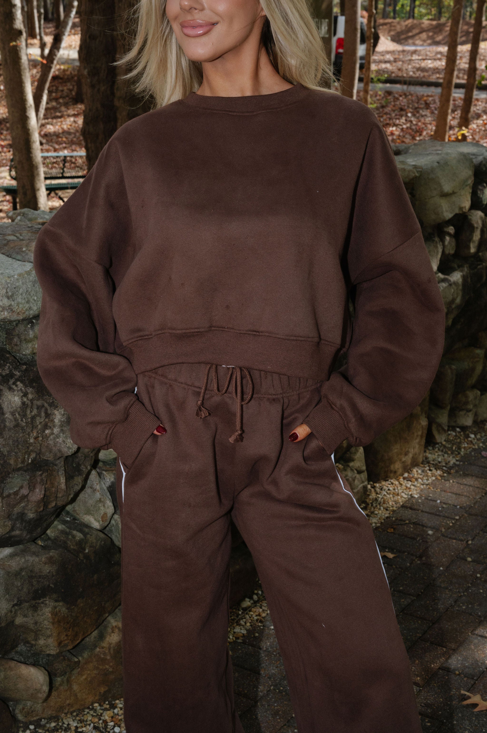 Lucky Cozy Fleece Crewneck- Chocolate