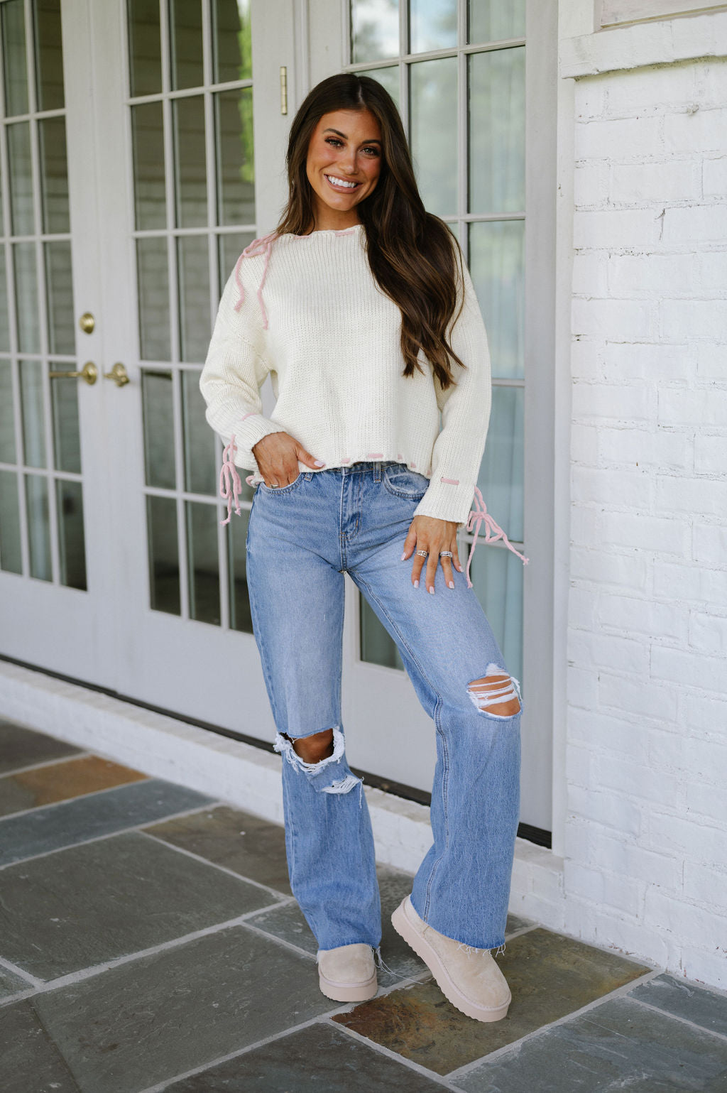 Bow Stitch Sweater-Cream