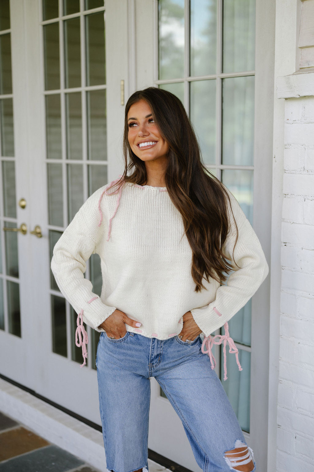 Bow Stitch Sweater-Cream