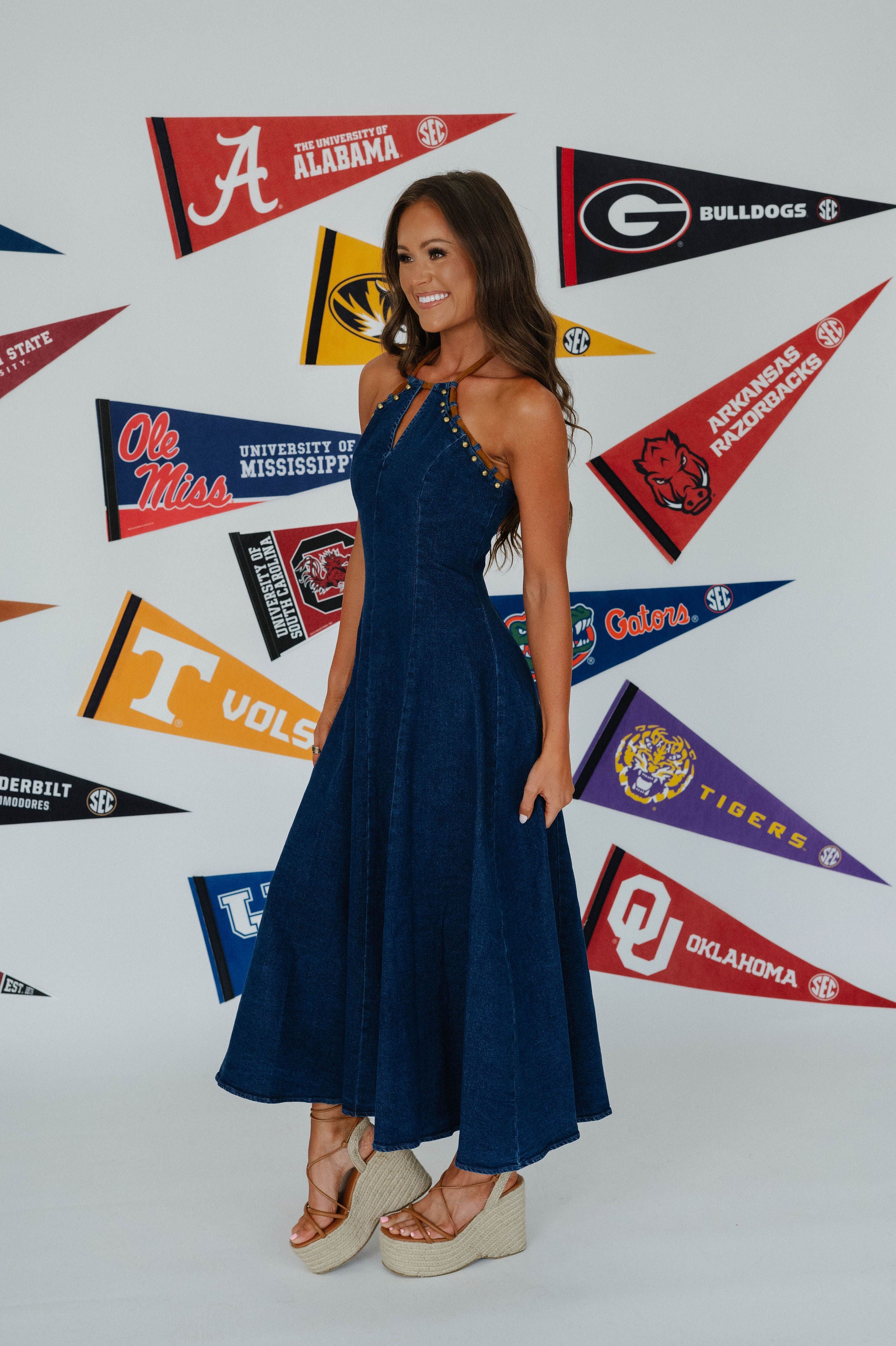 Rachel Halter Denim Maxi Dress